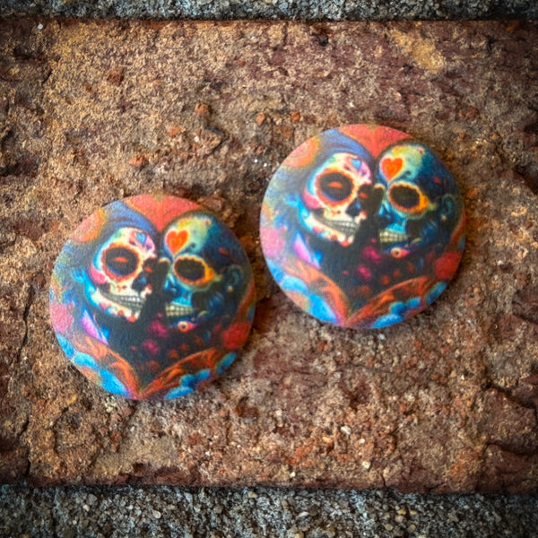 Sugar Skull Couple Resin Circle Centerpieces 25mm