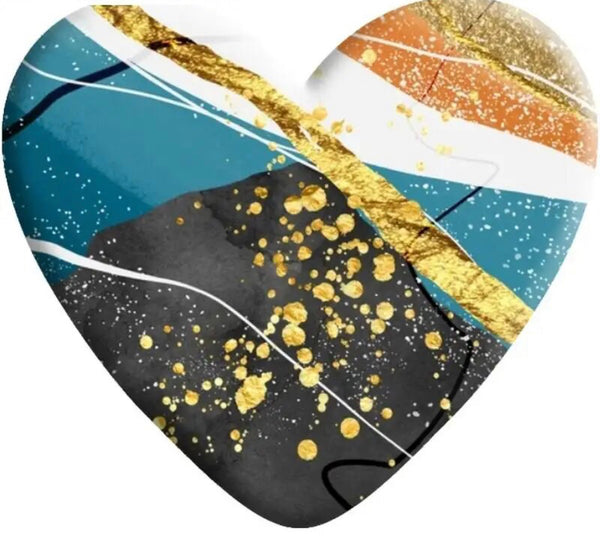 Teal, Black, & Gold Faux Stone Resin Heart