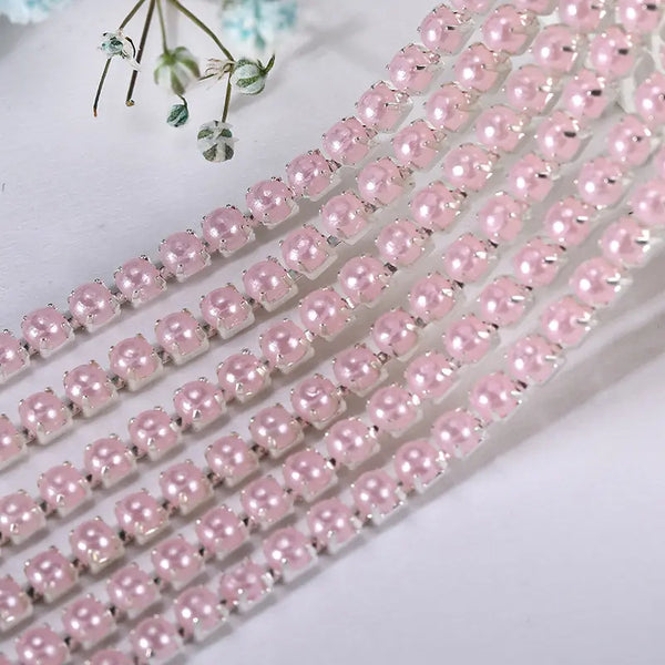Silver Pale Pink Pearl SS8 Banding: Sold per yard or 10 yard roll