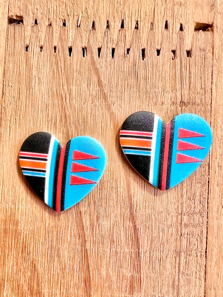 Black & Turquoise Faux Inlay Tribal Resin Heart