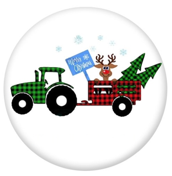 20mm Merry Christmas Plaid Tractor Glass Cabochons