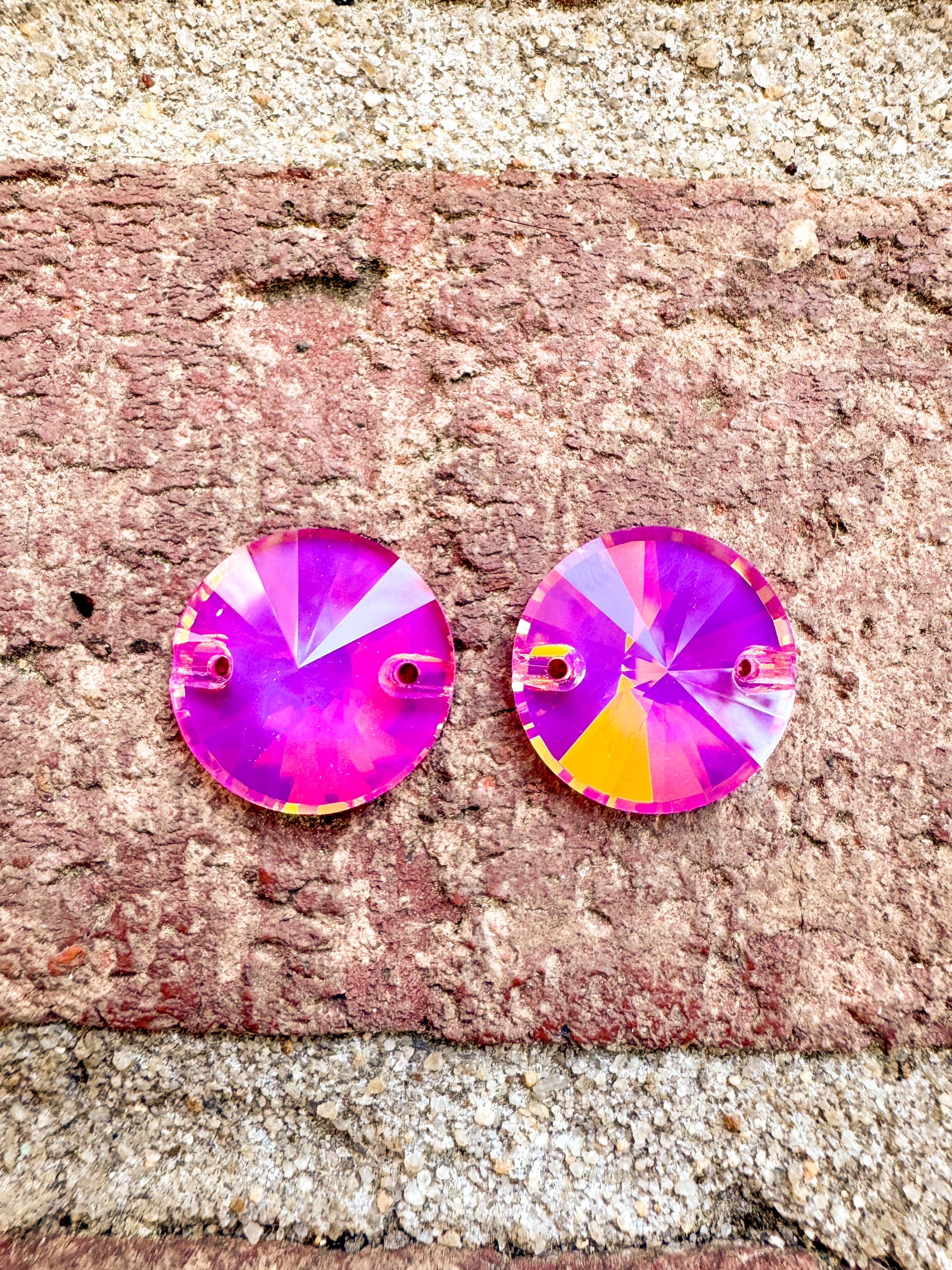 Fuchsia AM Glass Crystal Rivoli: Sold Per Pair, 1/3 Tray, or Tray