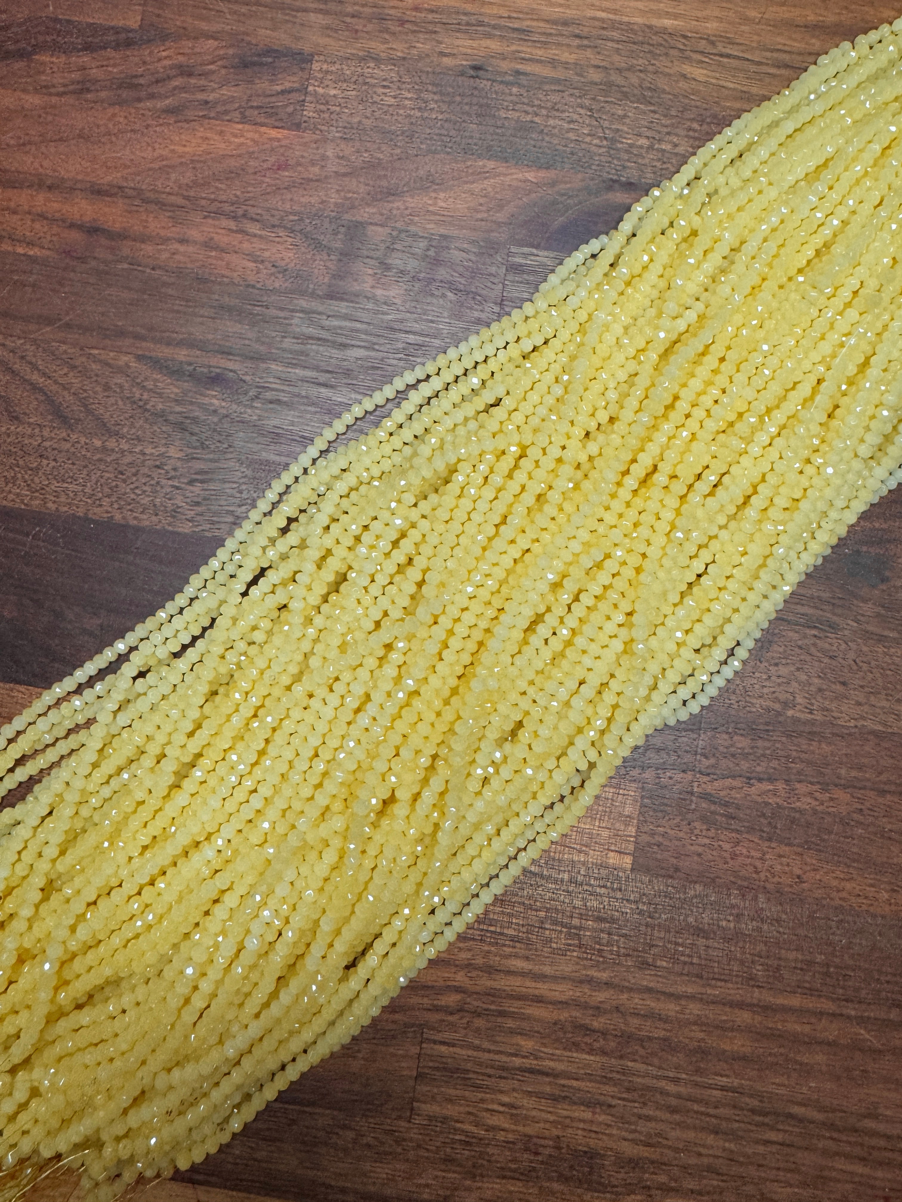 Creamy Bright Yellow 3mm Rondelle Beads #283: Single strand or 10 strand pack