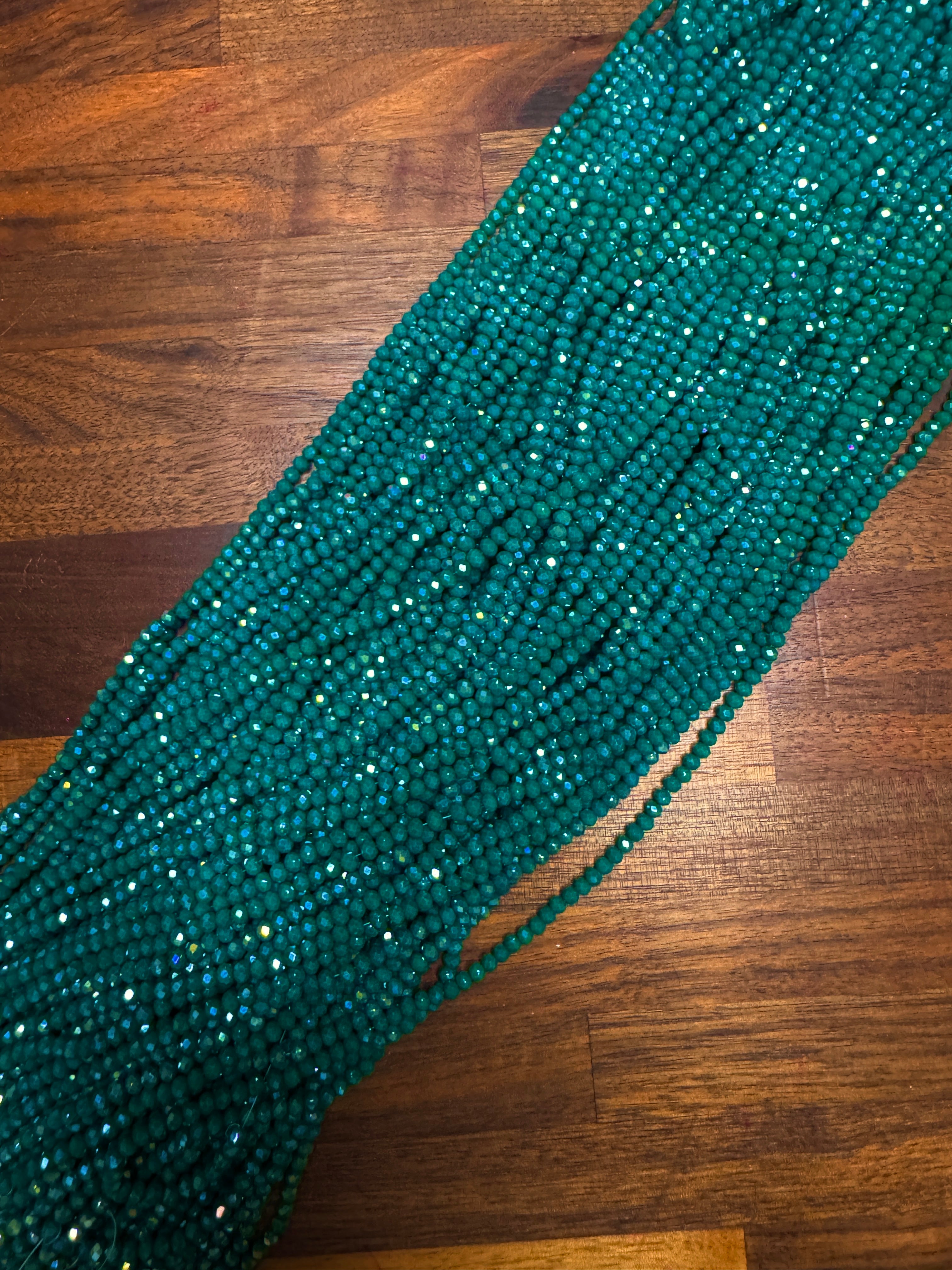 Muted Emerald Green AB 3mm Rondelle Beads #202: Single strand or 10 strand pack