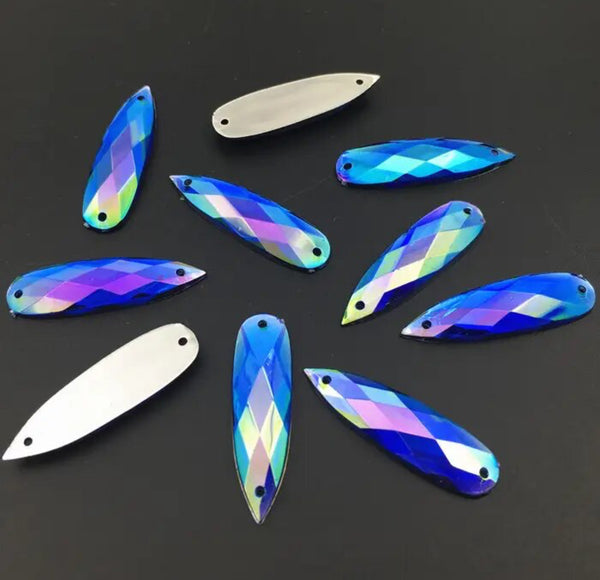 25 Pairs Acrylic Crystal Long Teardrops: Cobalt AB 8x28mm