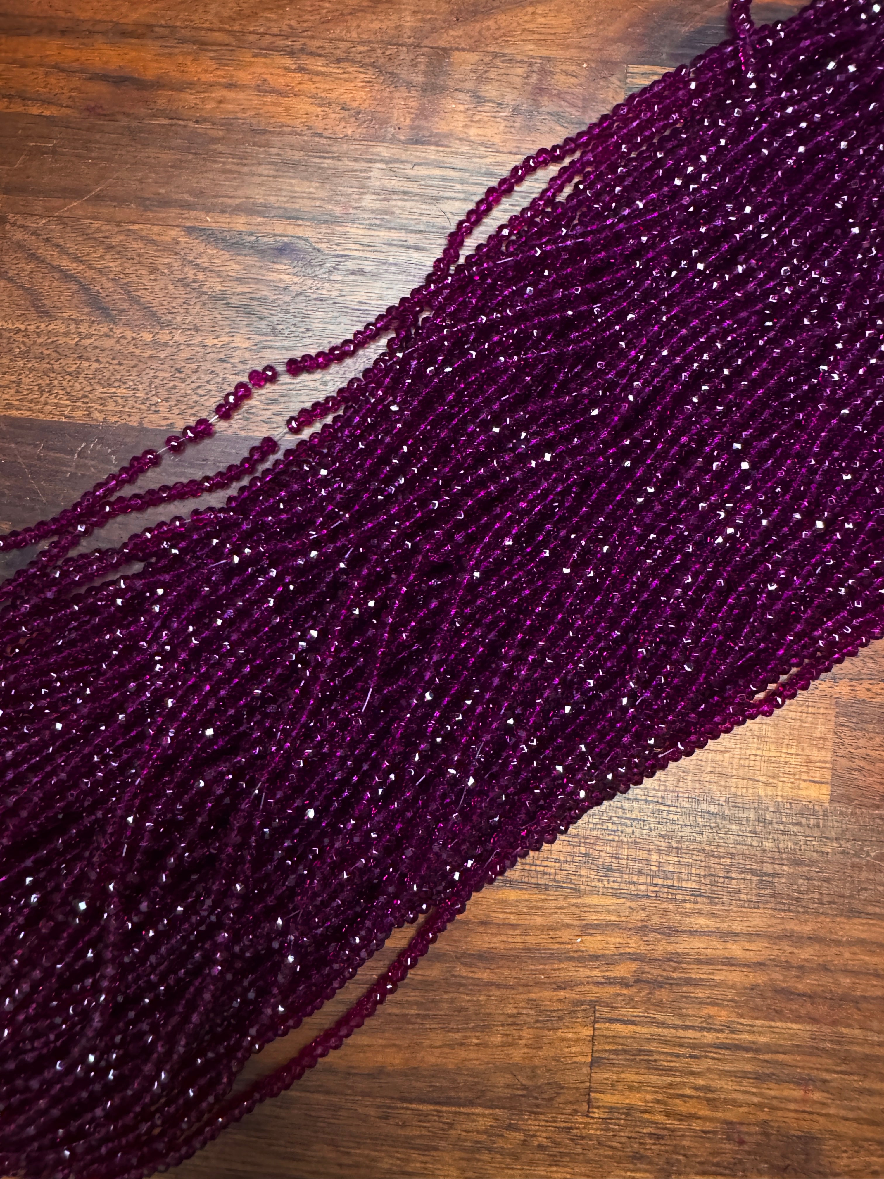 Clear Purple Garnet 3mm Rondelle Beads #240: Single strand or 10 strand pack