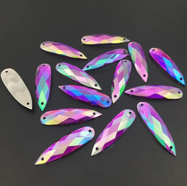 25 Pairs Acrylic Crystal Long Teardrops: Purple AB 8x28mm