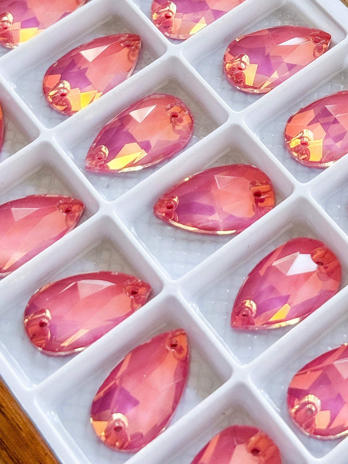 Fuchsia Mocha Glass Crystal Teardrop 11x18mm: Sold Per Pair, Half Tray, or Tray