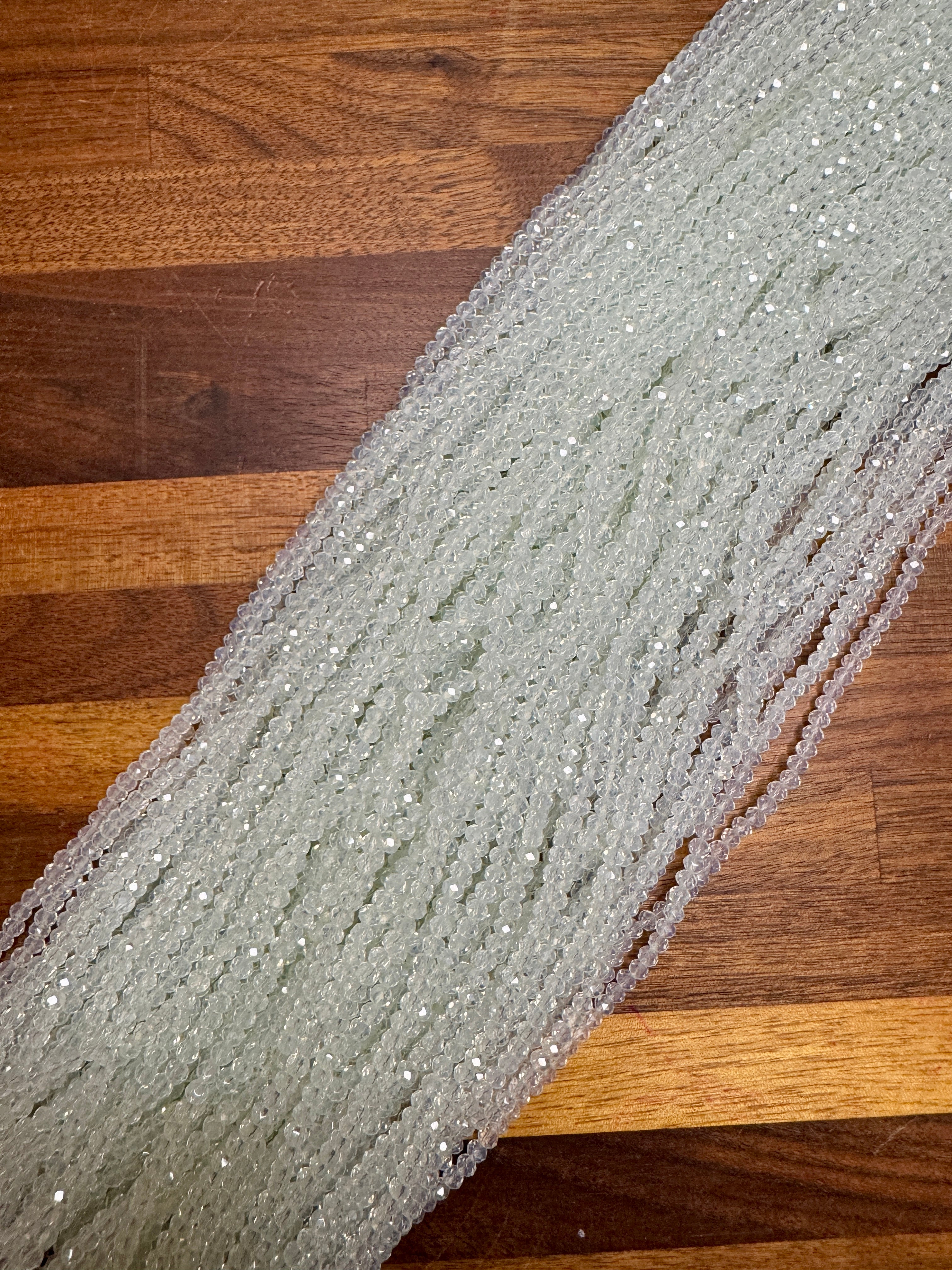 Clear Pale Sea Foam Green 3mm Rondelle Beads #41: Single strand or 10 strand pack