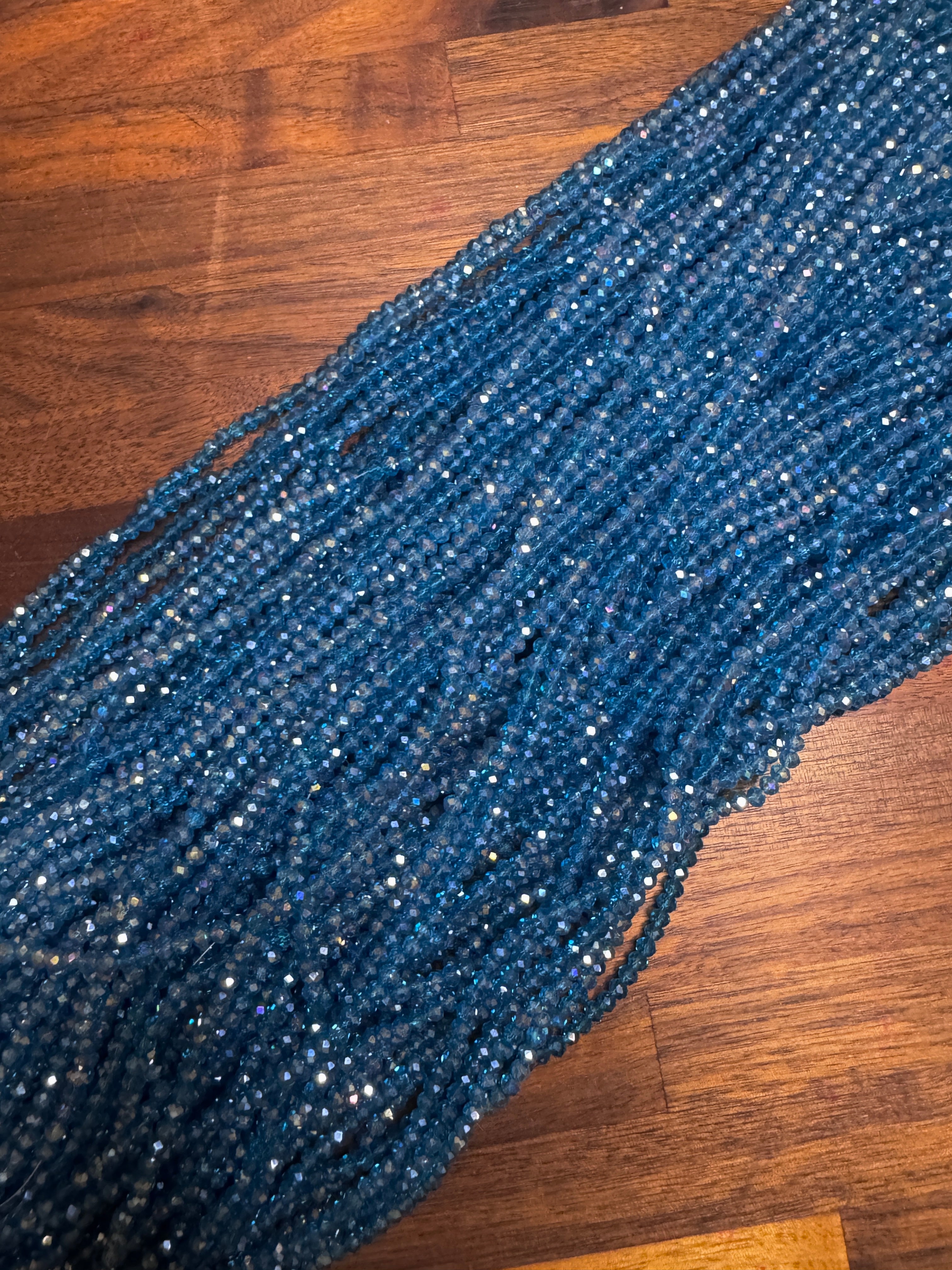 Clear Cerulean Blue AB 3mm Rondelle Beads #169: Single strand or 10 strand pack