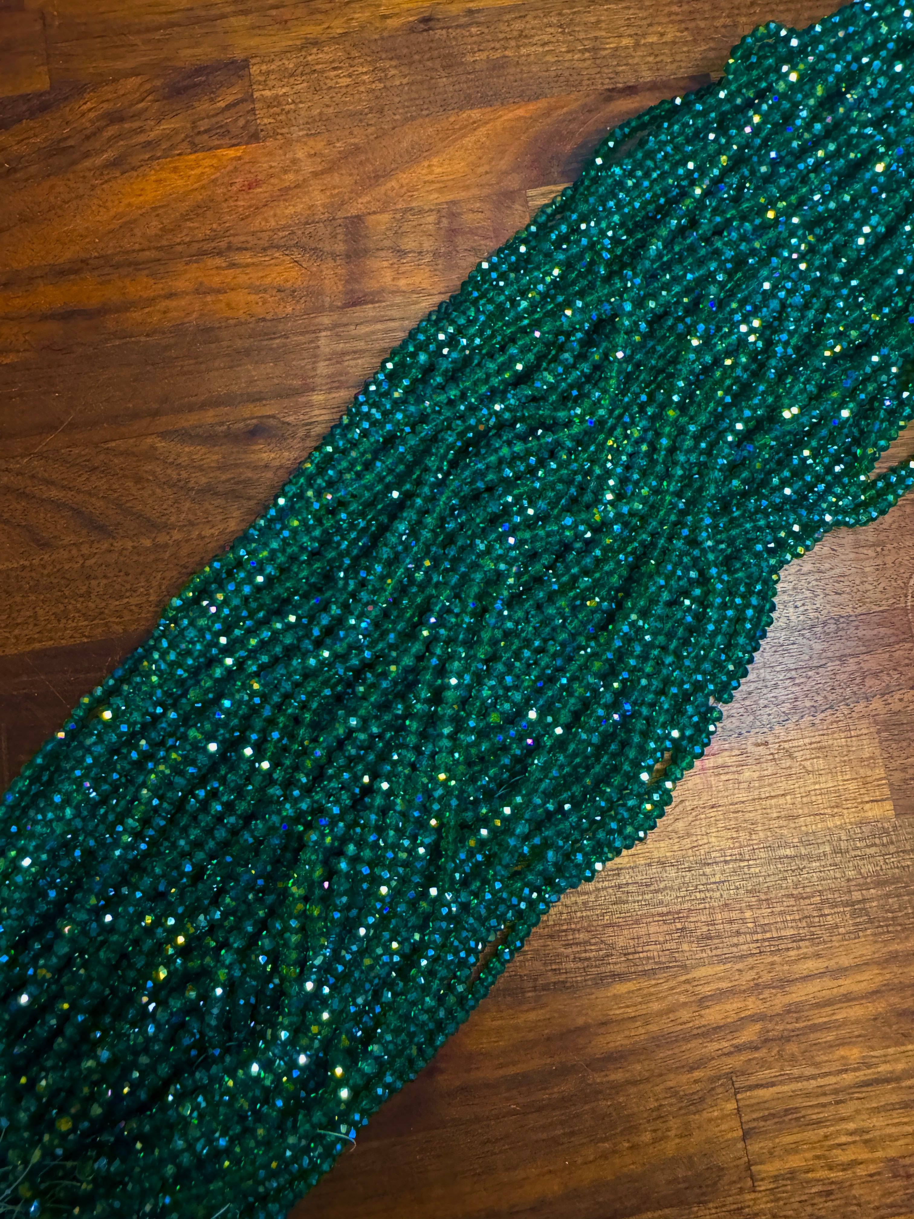 Clear Emerald Green AB 3mm Rondelle Beads #170: Single strand or 10 strand pack
