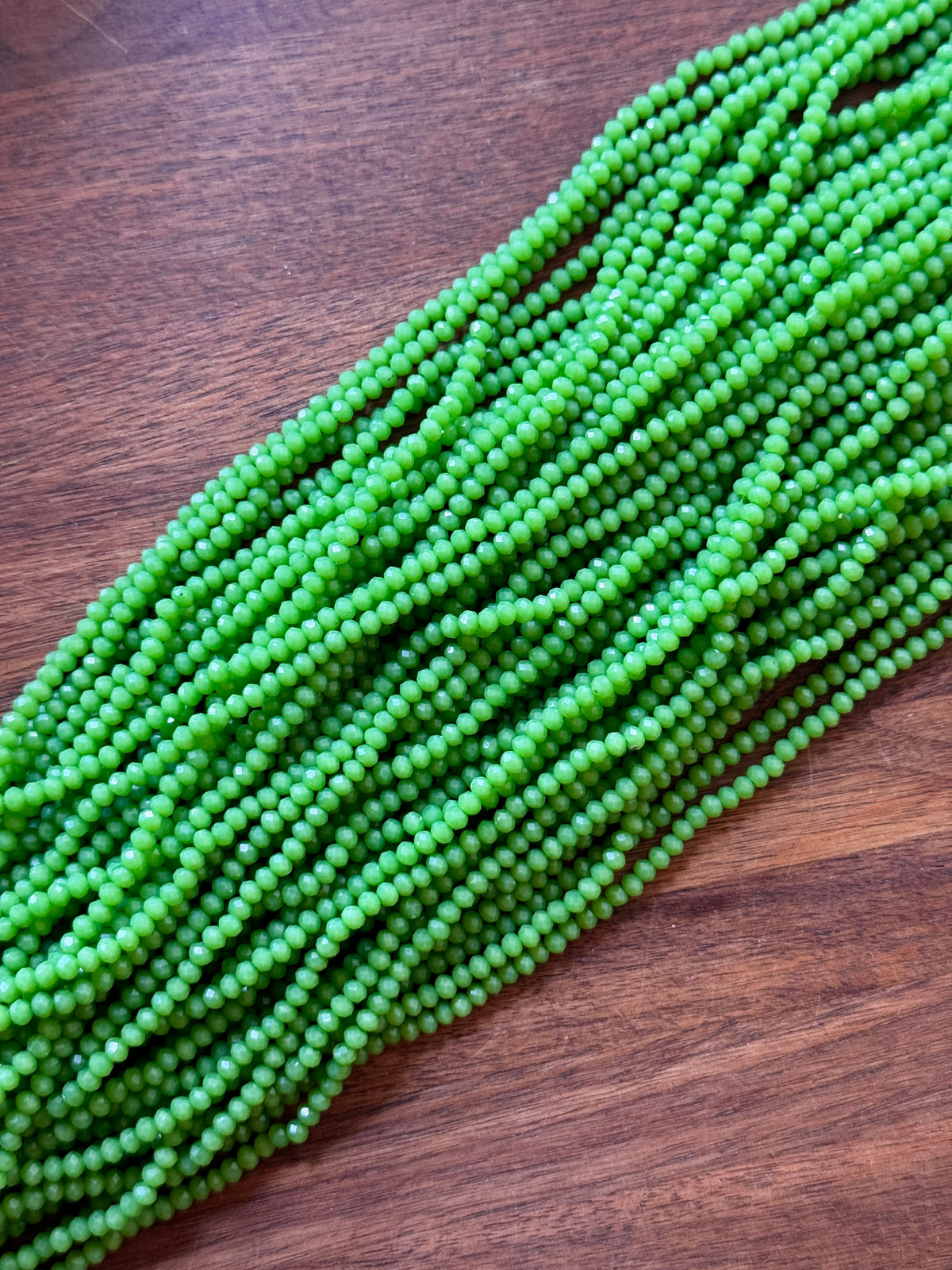 Apple Green Rondelle Beads E/18: Single Strand or 10 Strand Pack