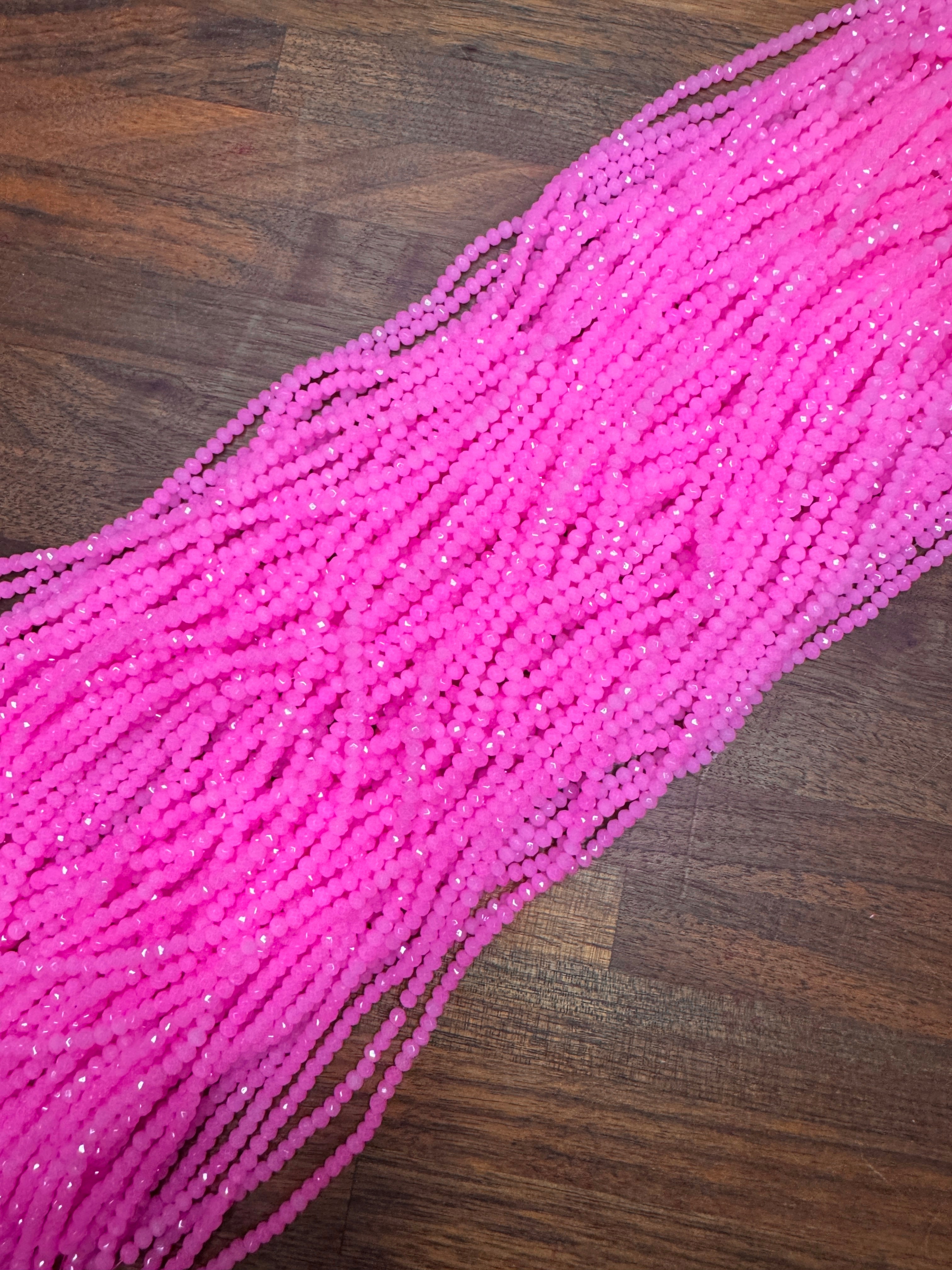 Creamy Neon Pink 3mm Rondelle Beads #288: Single strand or 10 strand pack