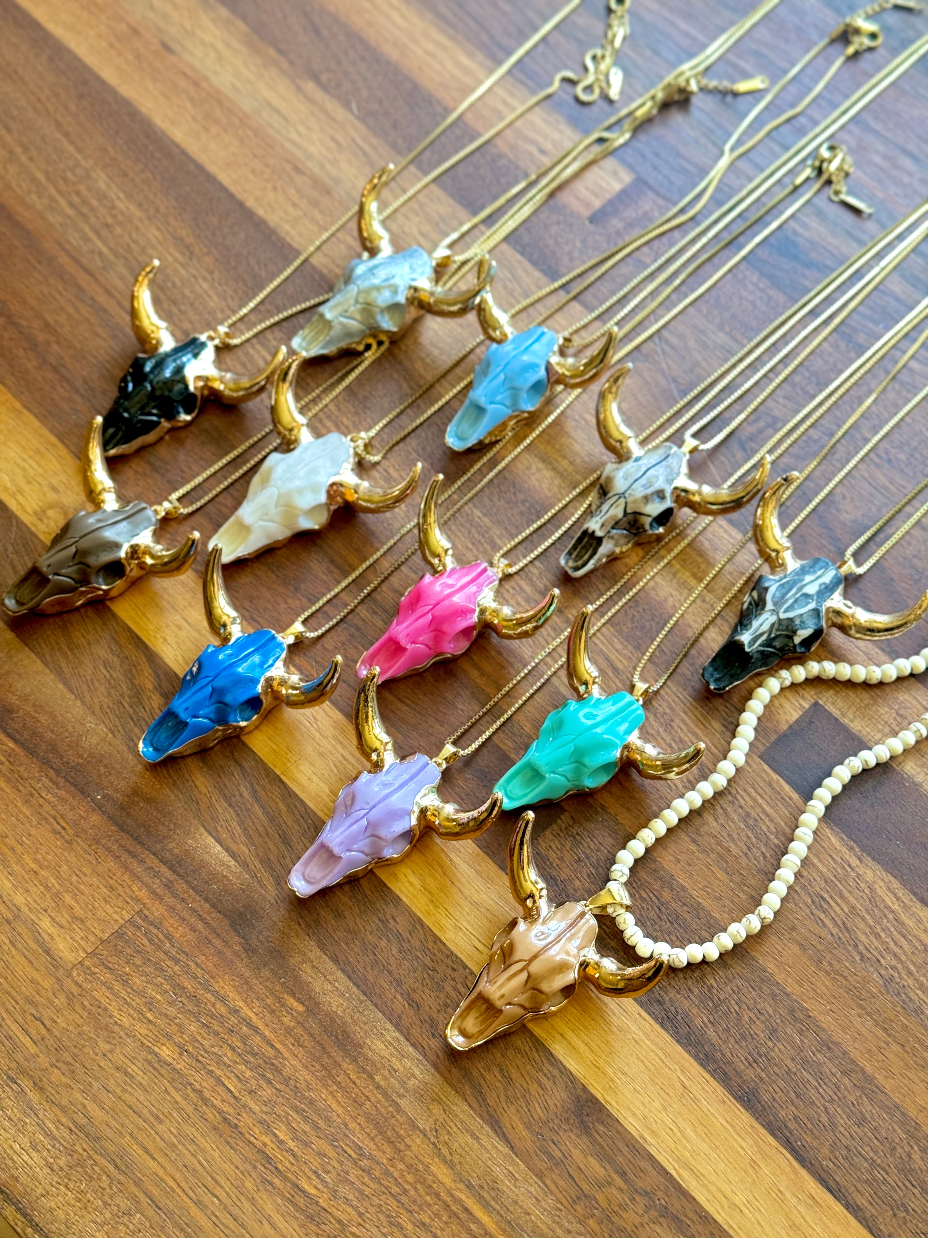 Cow Skull Pendant with Necklace