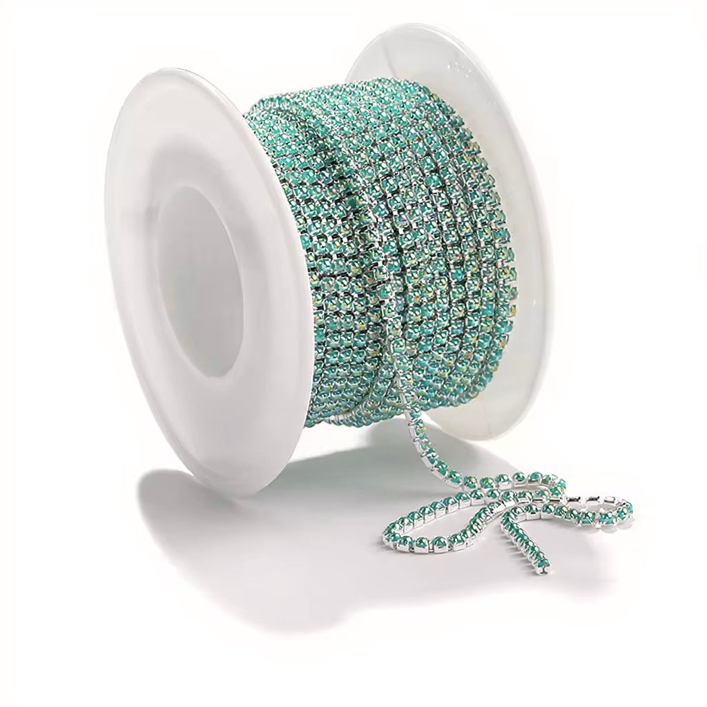 Silver Mermaid Green AB Pearl SS6 Banding: Sold per yard or 10 yard roll