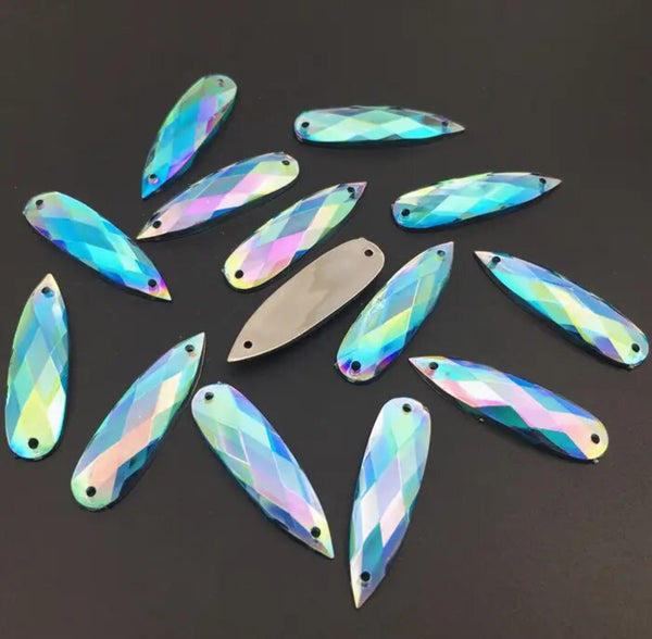 25 Pairs Acrylic Crystal Long Teardrops: Blue Zircon AB 8x28mm