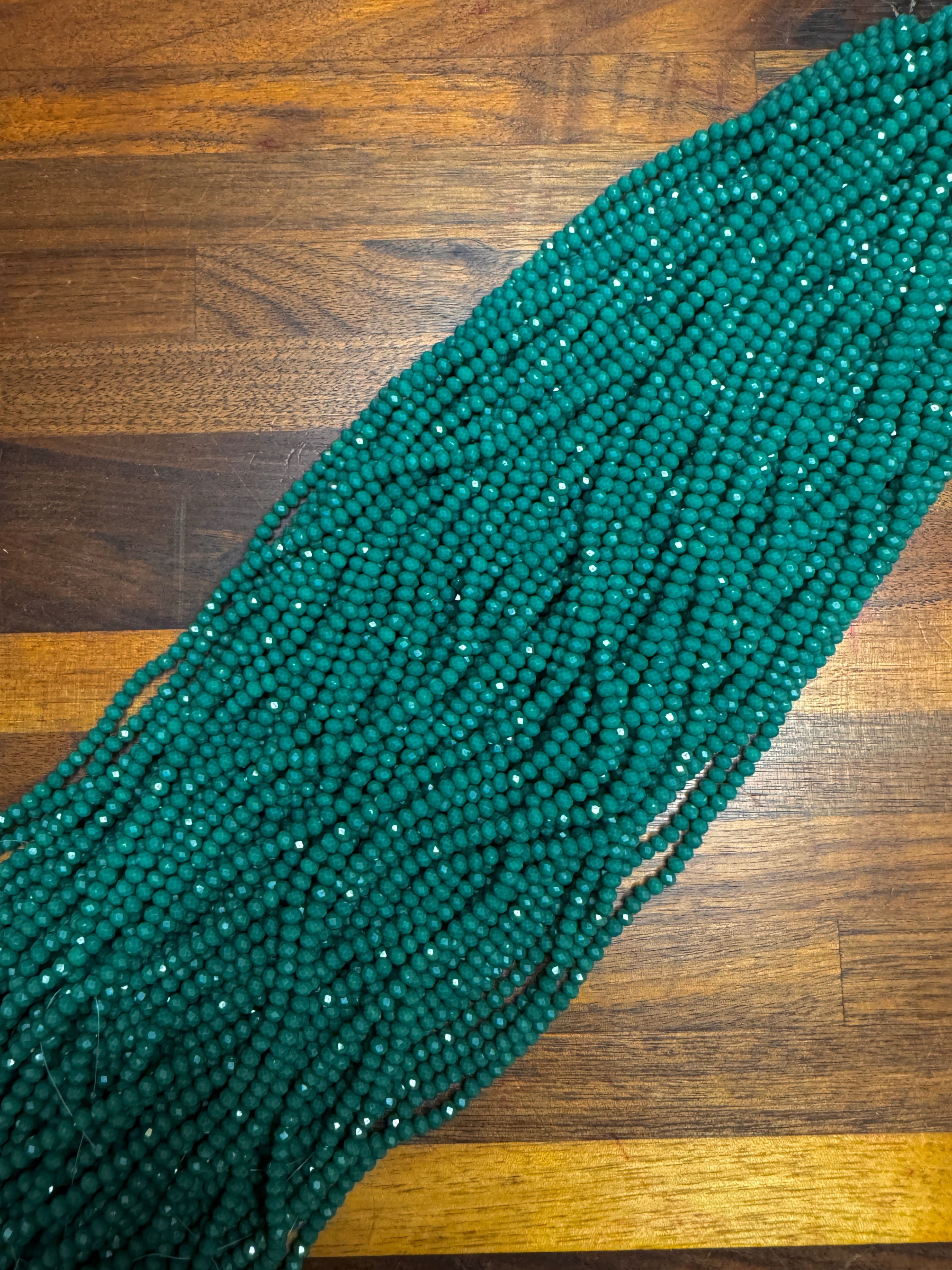Muted Emerald Green 3mm Rondelle Beads #52: Single strand or 10 strand pack