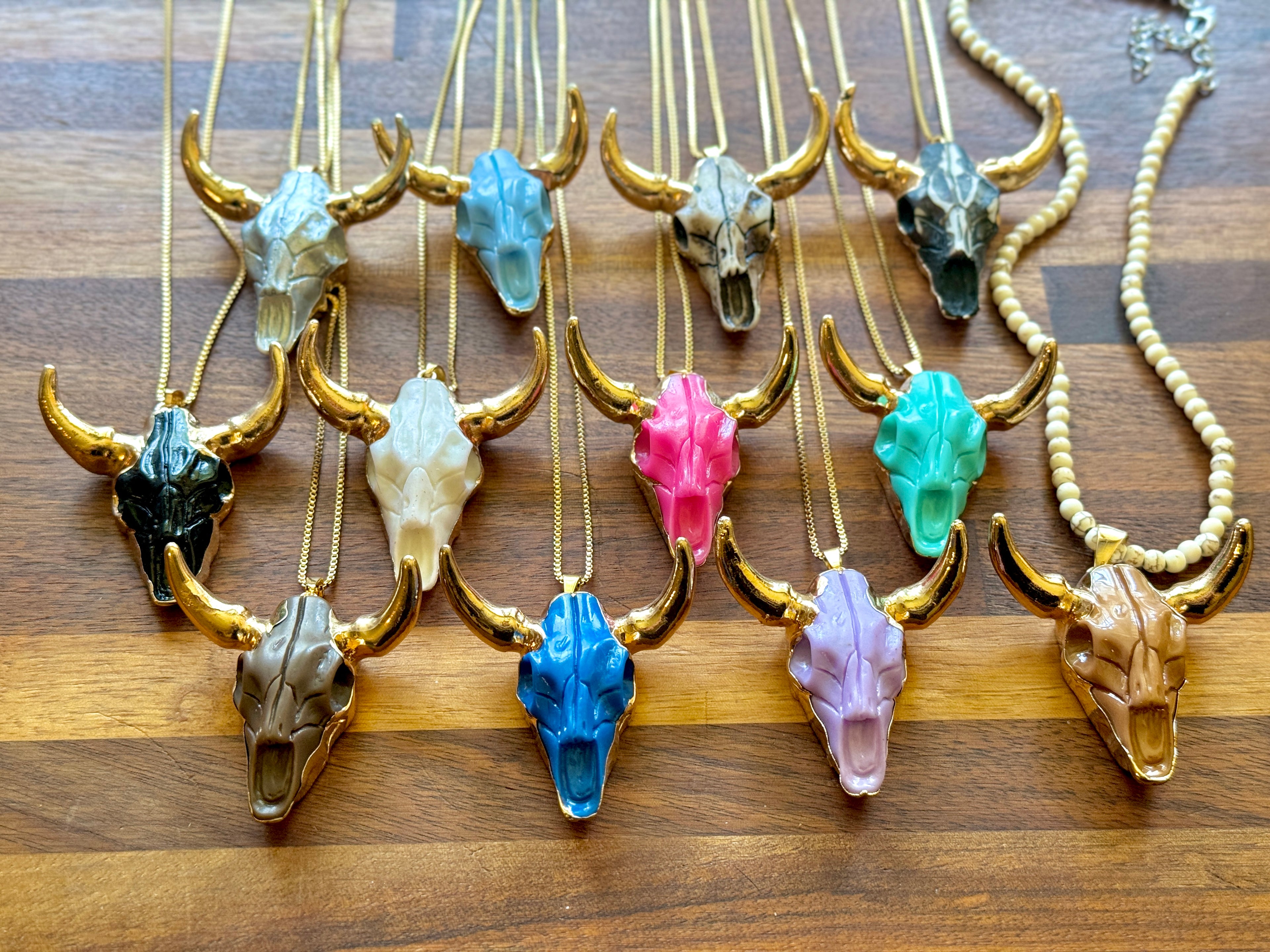 Cow Skull Pendant with Necklace