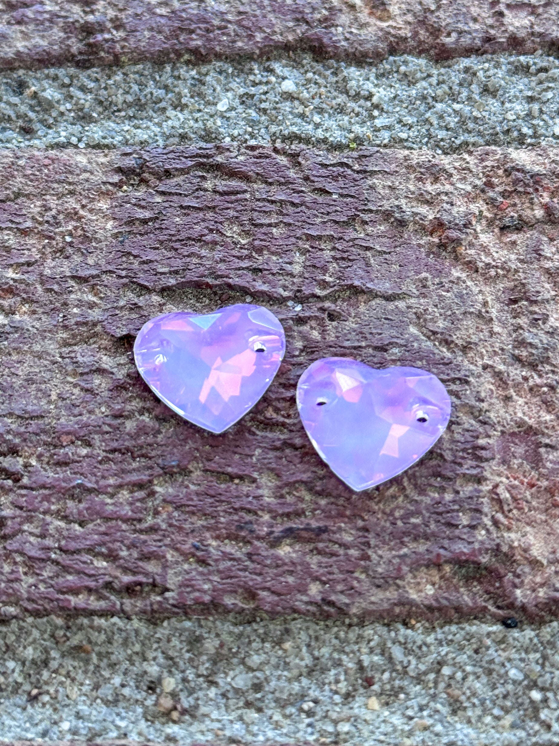 Lavender AM Glass Crystal Heart: Sold Per Pair, Half Tray, or Tray