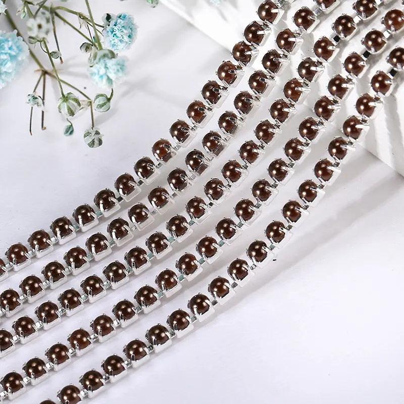 Silver Chocolate Pearl SS8 Banding: Sold per yard or 10 yard roll