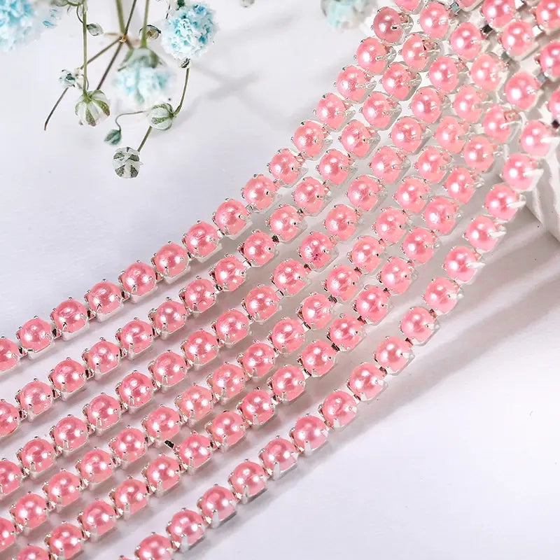 Silver Candy Pink Pearl SS8 Banding: Sold per yard or 10 yard roll