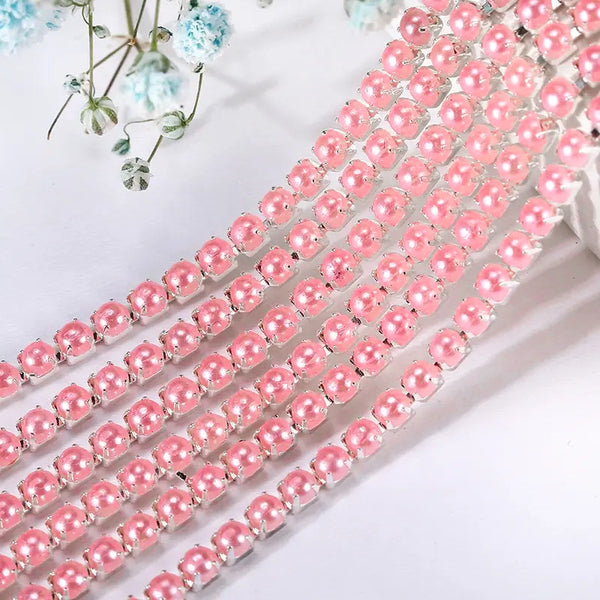 Silver Candy Pink Pearl SS8 Banding: Sold per yard or 10 yard roll