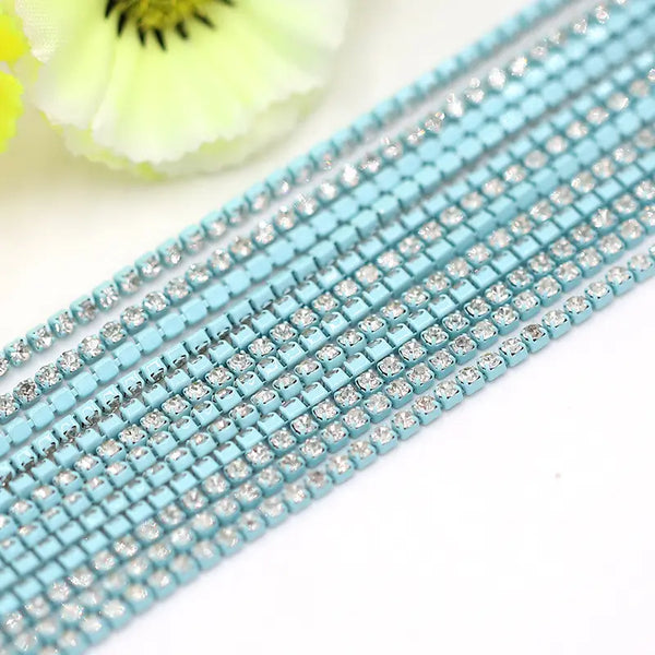 Sky Blue with Clear Stones Banding SS6 Sold per 1 yard or 10 Yard Discounted Roll