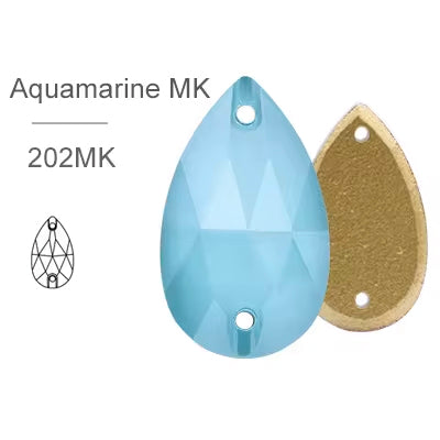 MK Aquamarine Glass Crystal Teardrop: 11x18mm