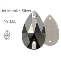 Jet Metallic Silver Glass Crystal Teardrop: 11x18, 13x22, or 17x28mm