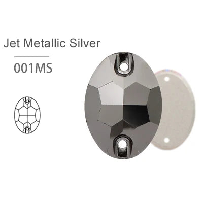 Jet Metallic Silver Glass Crystal Oval 13x18mm