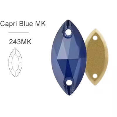 MK Capri Blue Glass Crystal Horseeye: 7x15mm