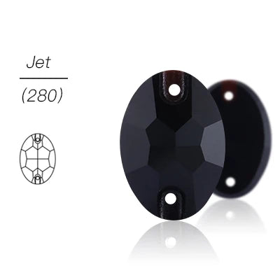 Jet Black Glass Crystal Oval 13x18mm