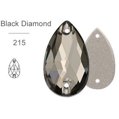 Black Diamond Glass Crystal Teardrop: 11x18 or 17x28mm