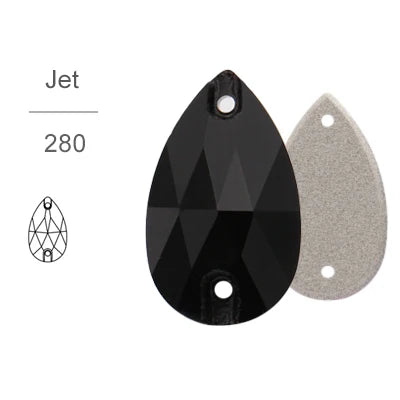 Jet Black Glass Crystal Teardrop: 11x18 or 17x28mm