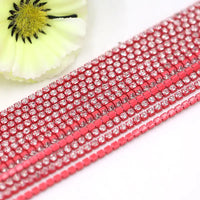 Watermelon Pink with Clear Stones Banding SS6 Sold per 1 yard or 10 Yard Discounted Roll