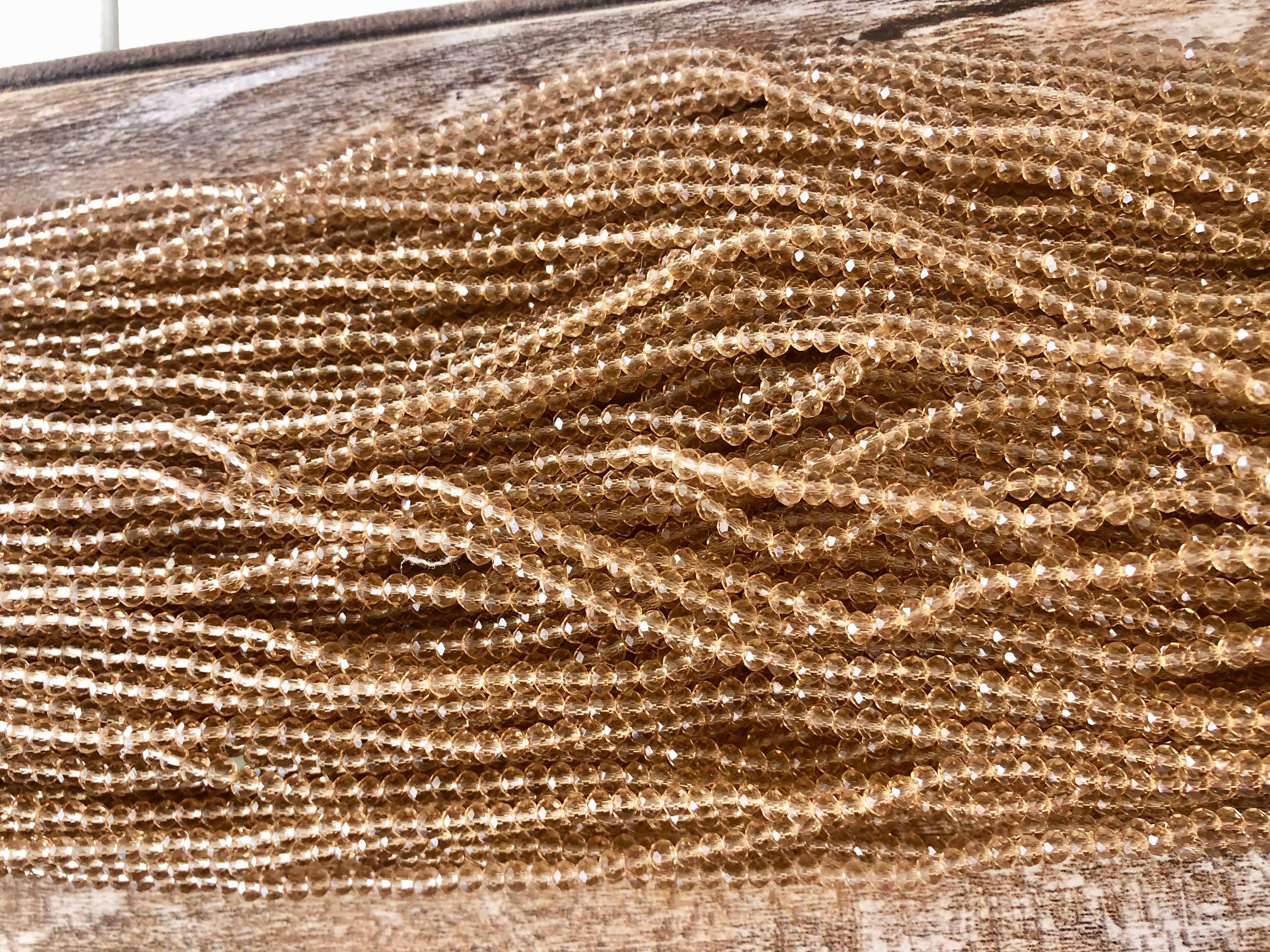 Clear Brown 3mm Rondelle Beads #22: Single strand or 10 strand pack