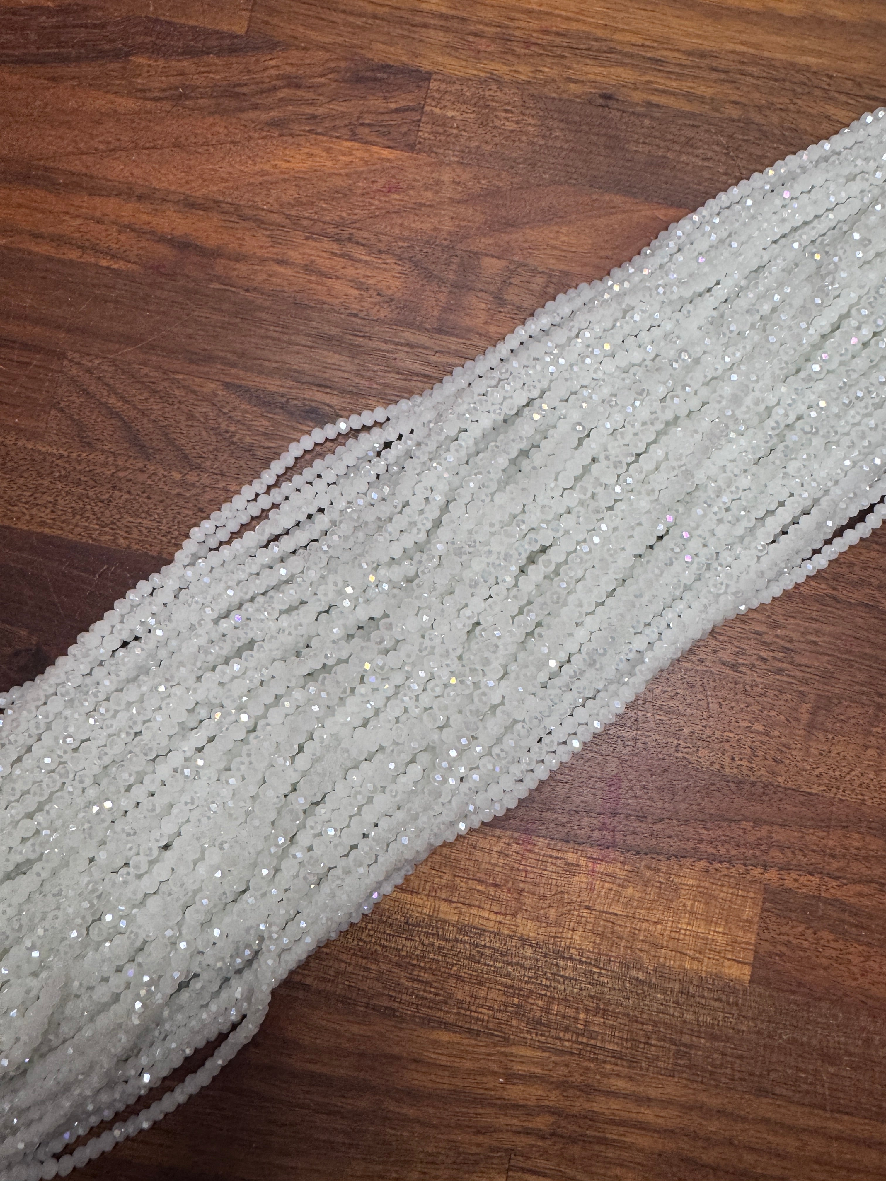 Dark White AB 3mm Rondelle Beads #184: Single strand or 10 strand pack