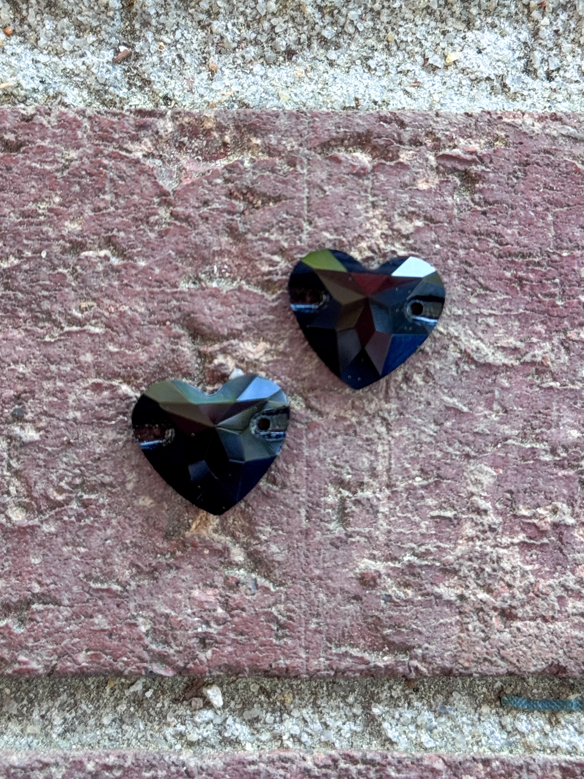 Jet Black Glass Crystal Heart: Sold Per Pair, Half Tray, or Tray