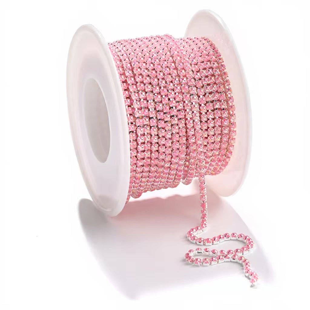 Silver Pink AB Pearl SS6 Banding: Sold per yard or 10 yard roll