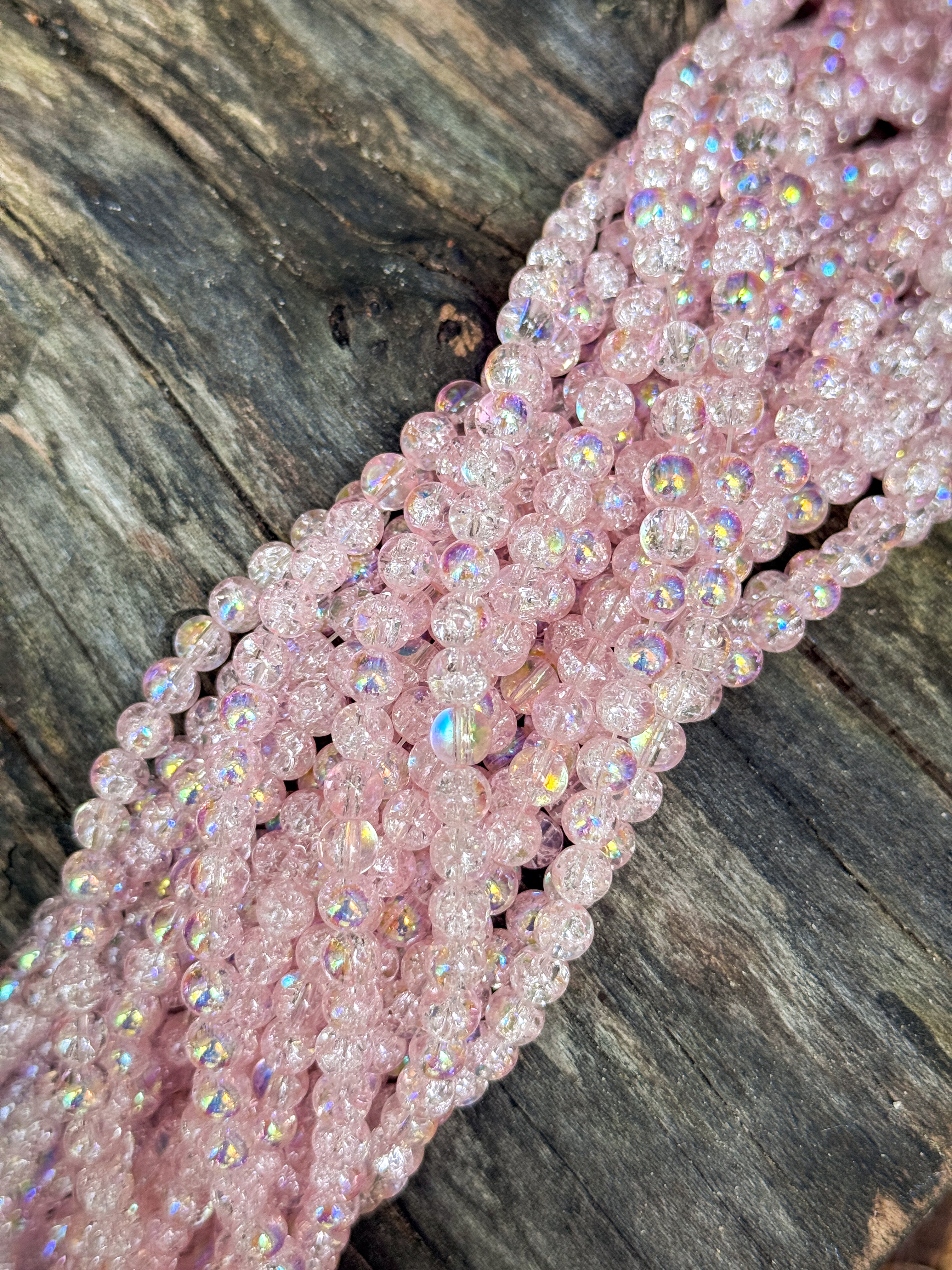6mm Pale Pink AB Glass Crackle Beads
