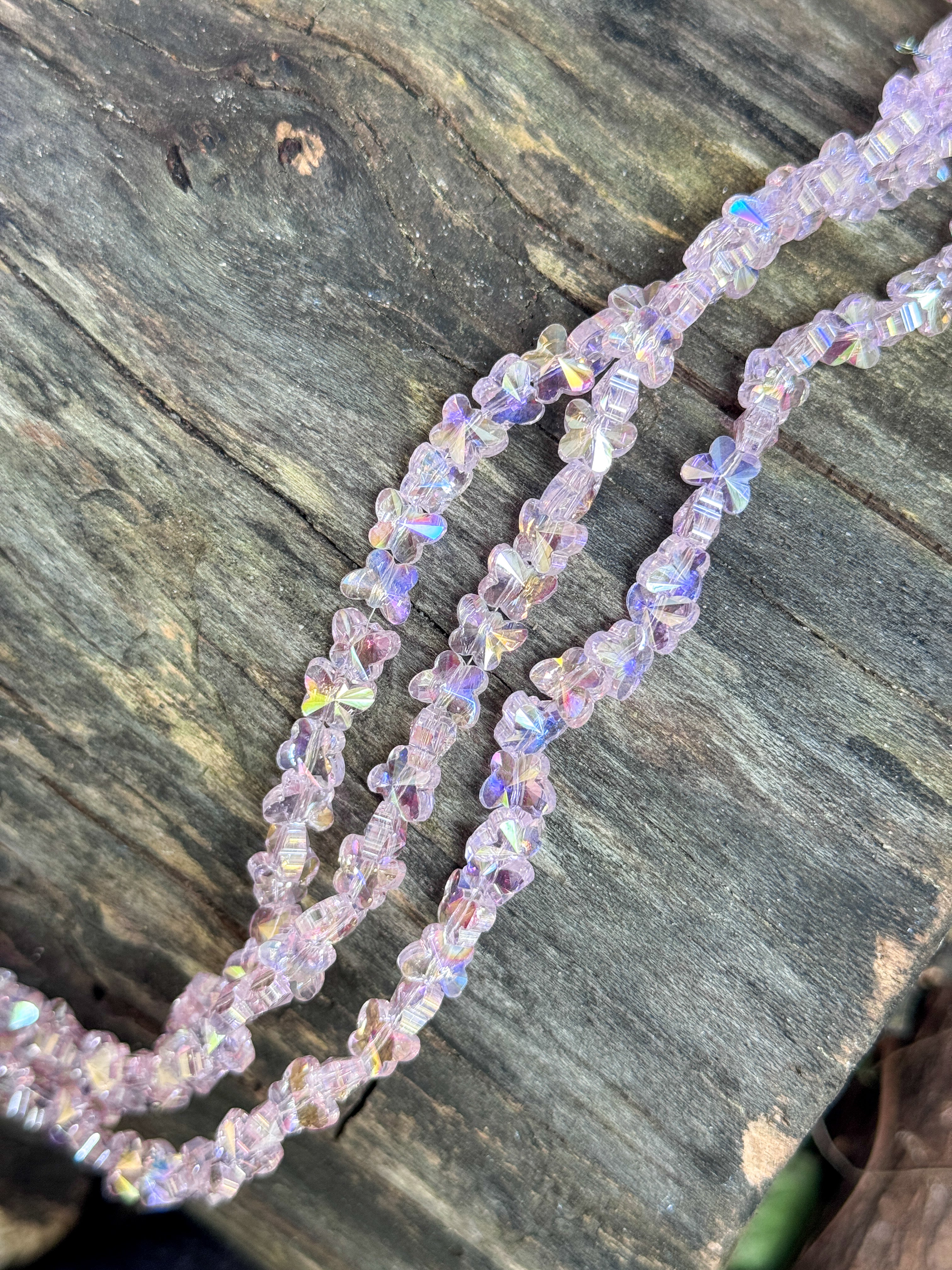 8mm Pink AB Glass Crystal Butterfly Beads