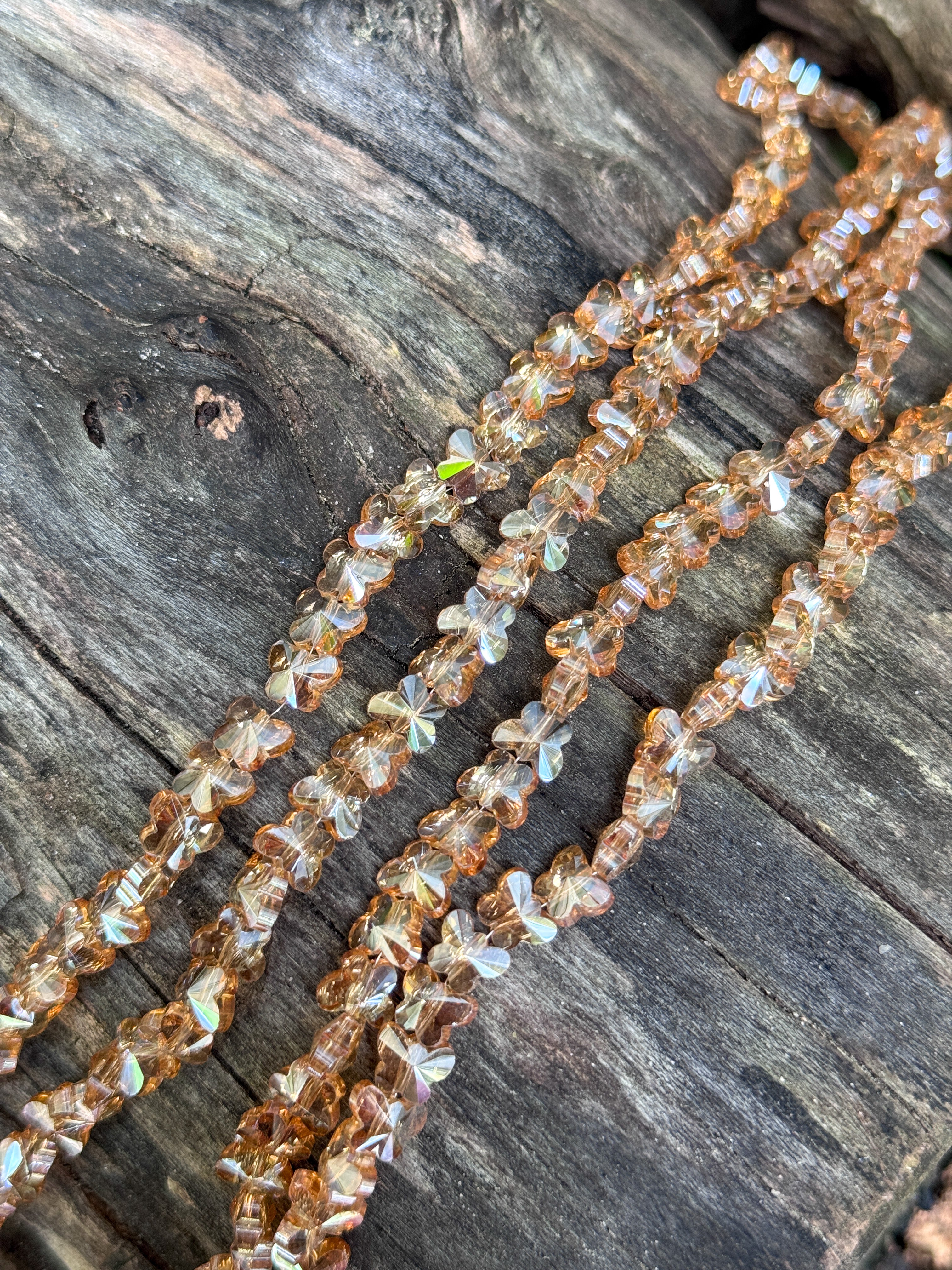 8mm Clear Topaz AB Glass Crystal Butterfly Beads