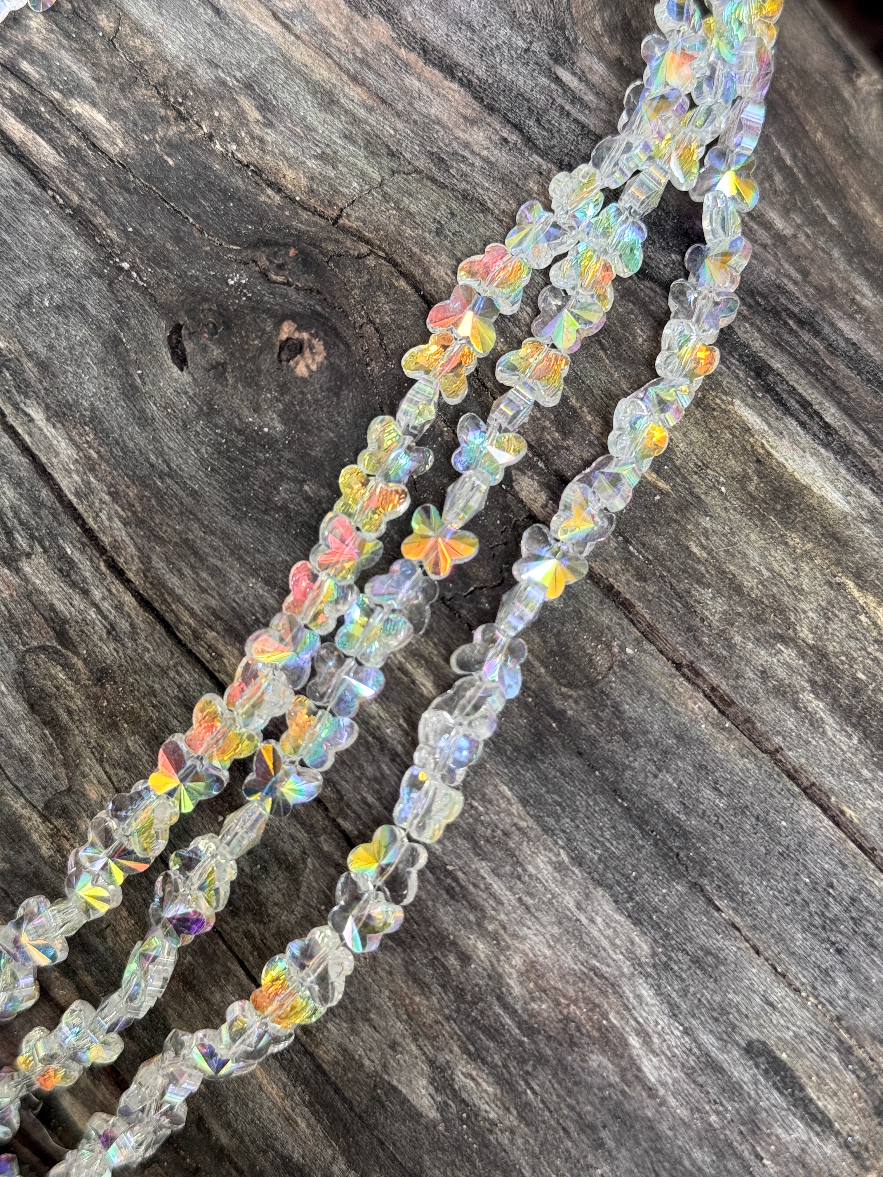 8mm Clear Gold AB Glass Crystal Butterfly Beads
