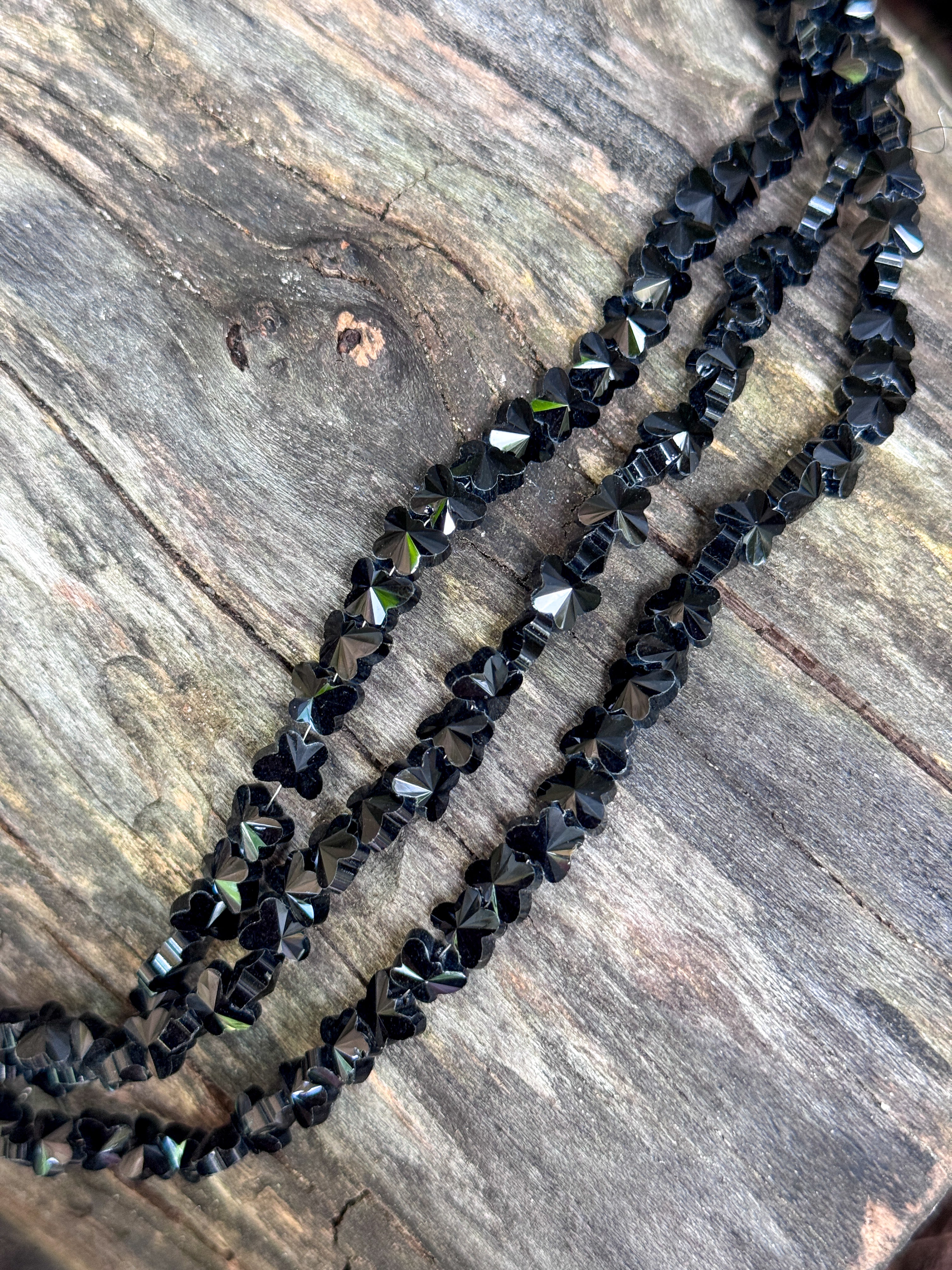 8mm Black Glass Crystal Butterfly Beads