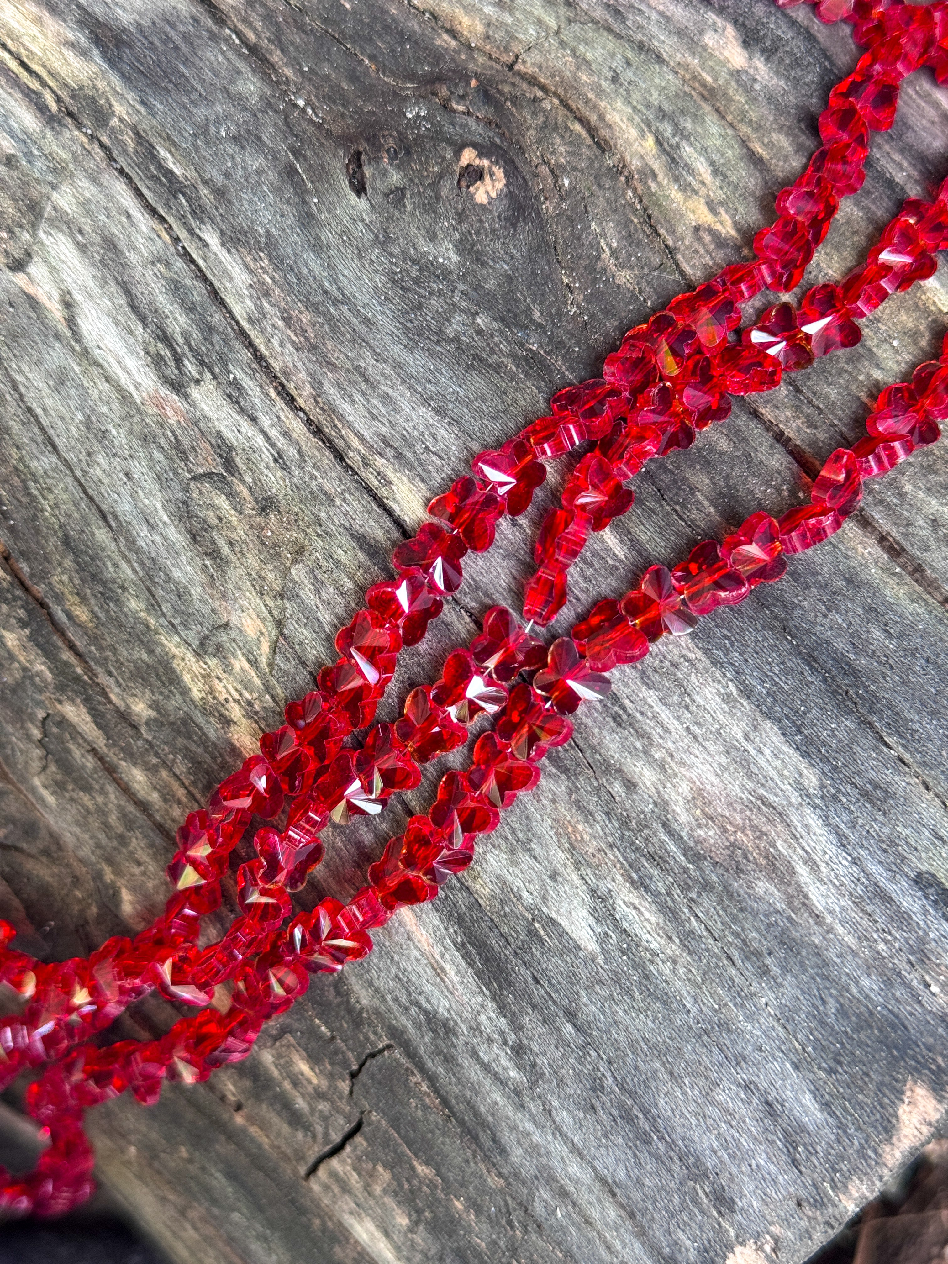 8mm Red Glass Crystal Butterfly Beads