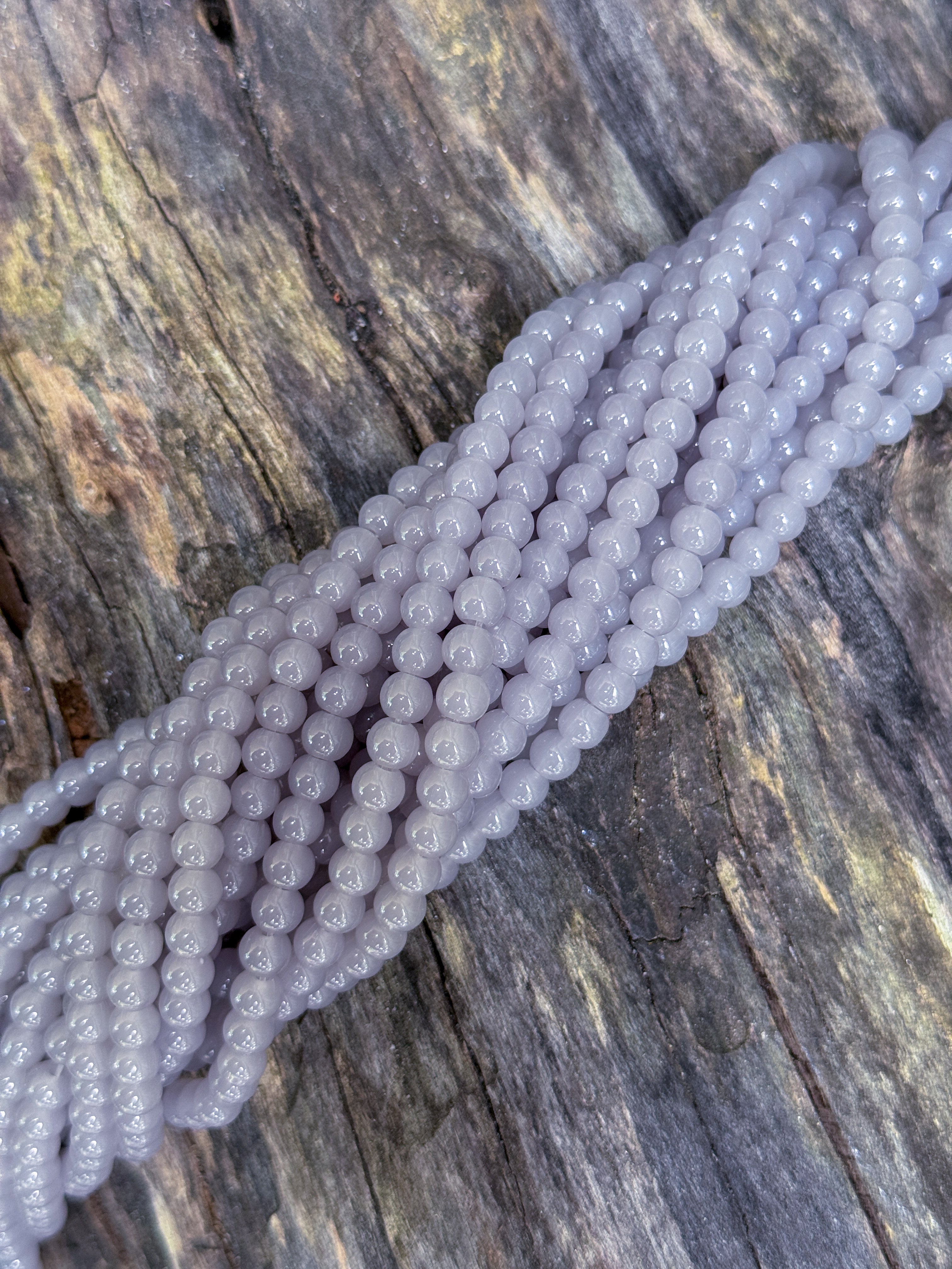 6mm Grey Creamy Glass Beads