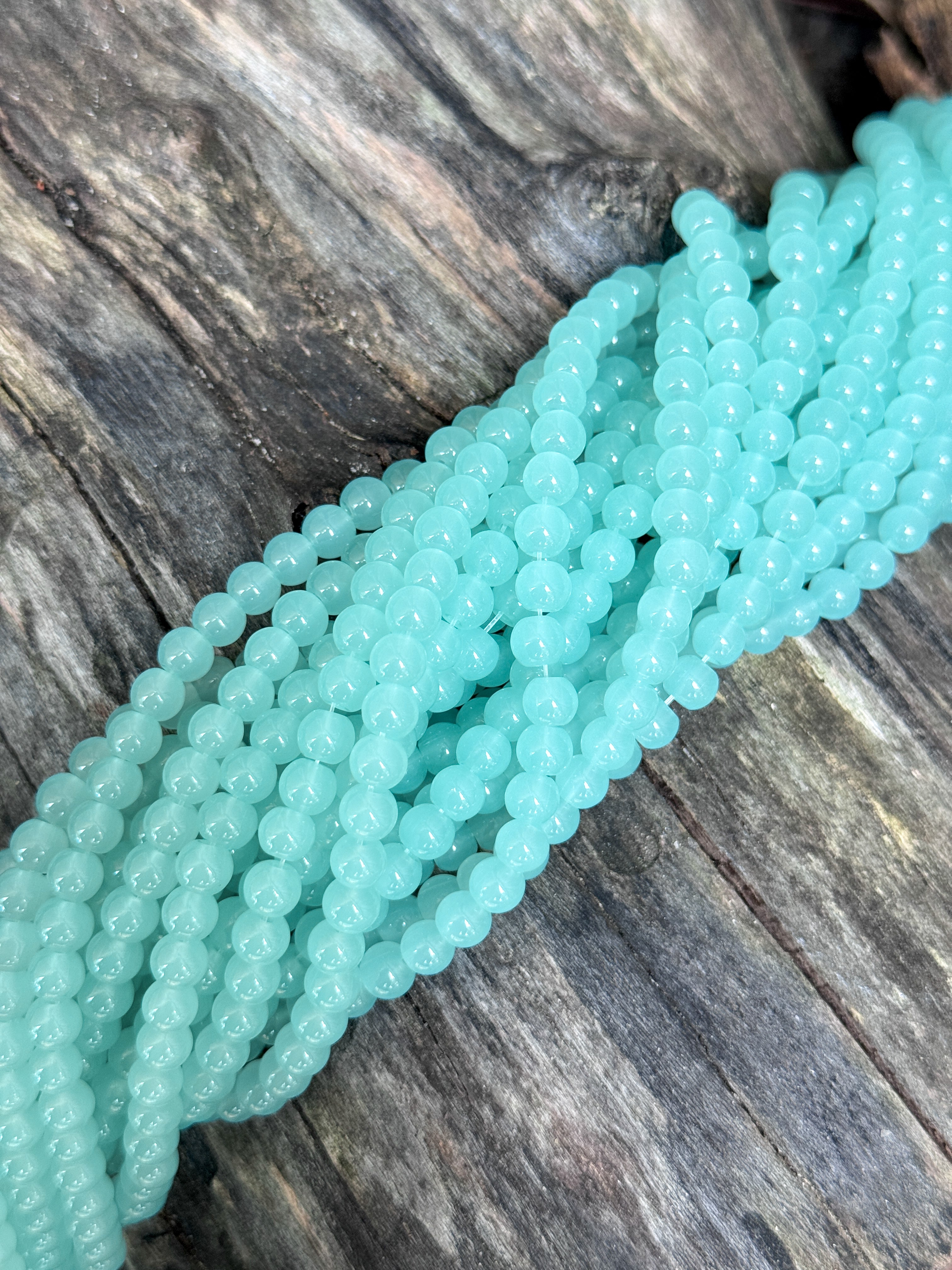 6mm Mint Creamy Glass Beads