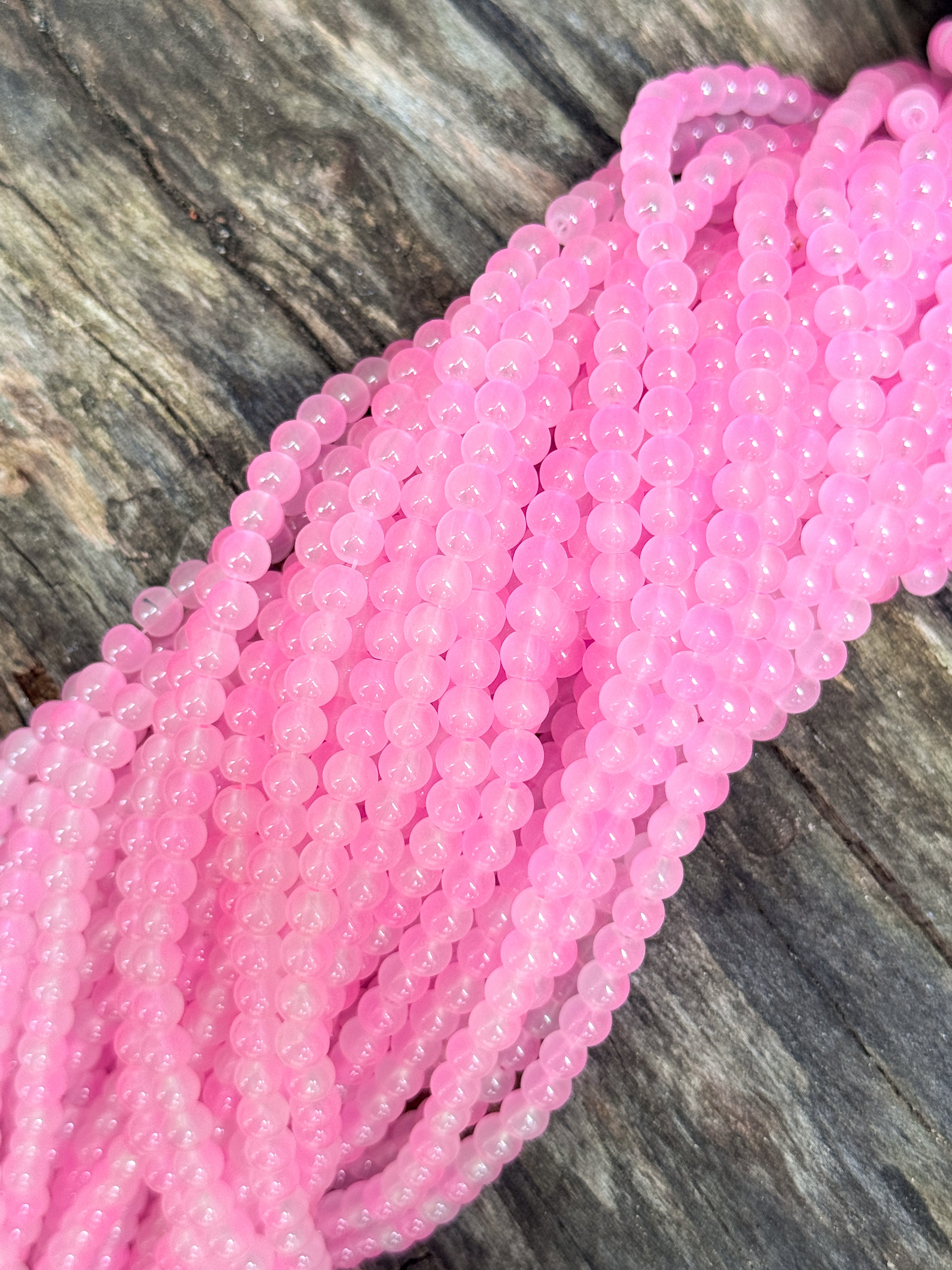 6mm Rose Pink Creamy Glass Beads