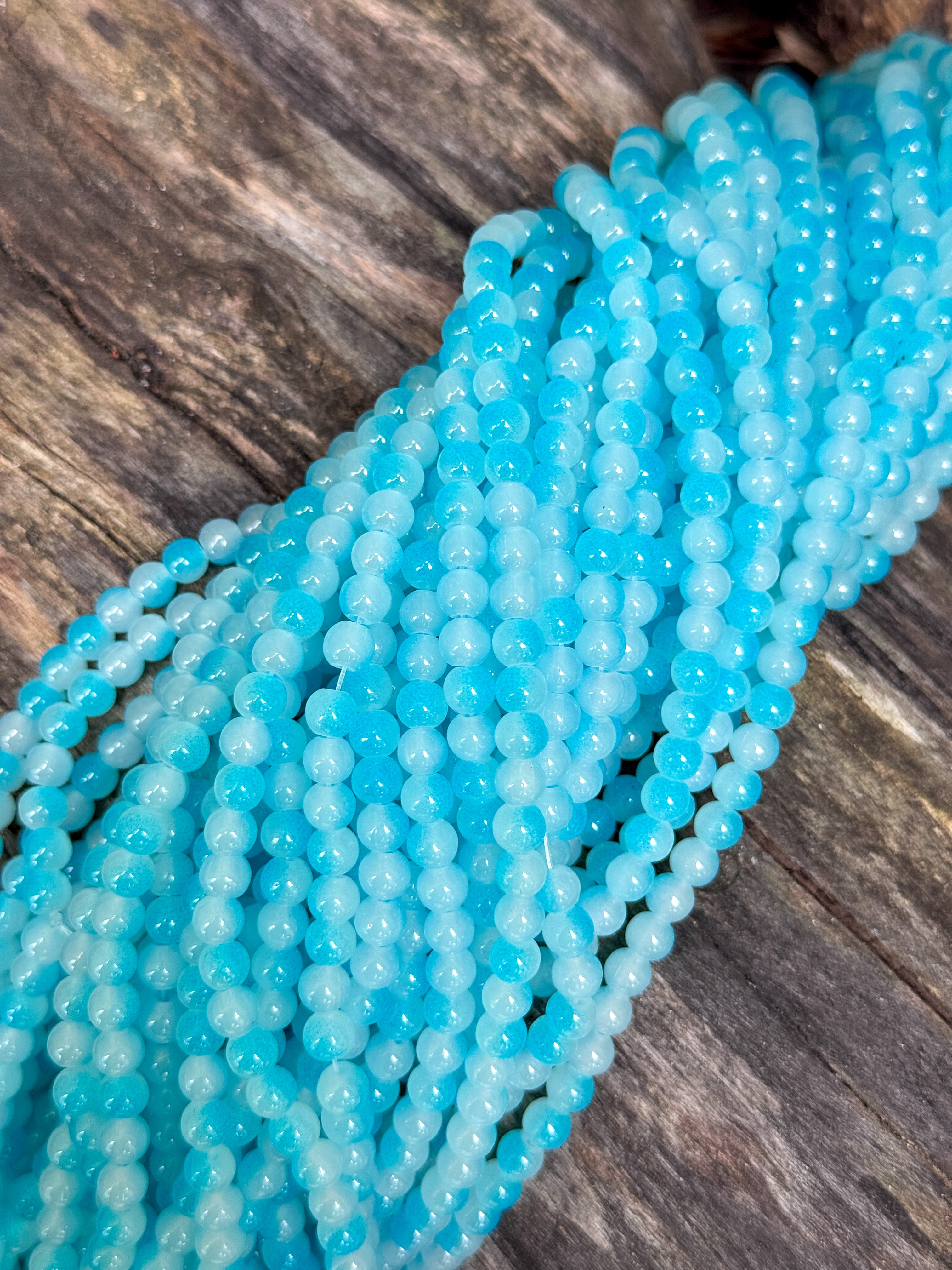 6mm Cyan Blue Glass Two Toned Beads