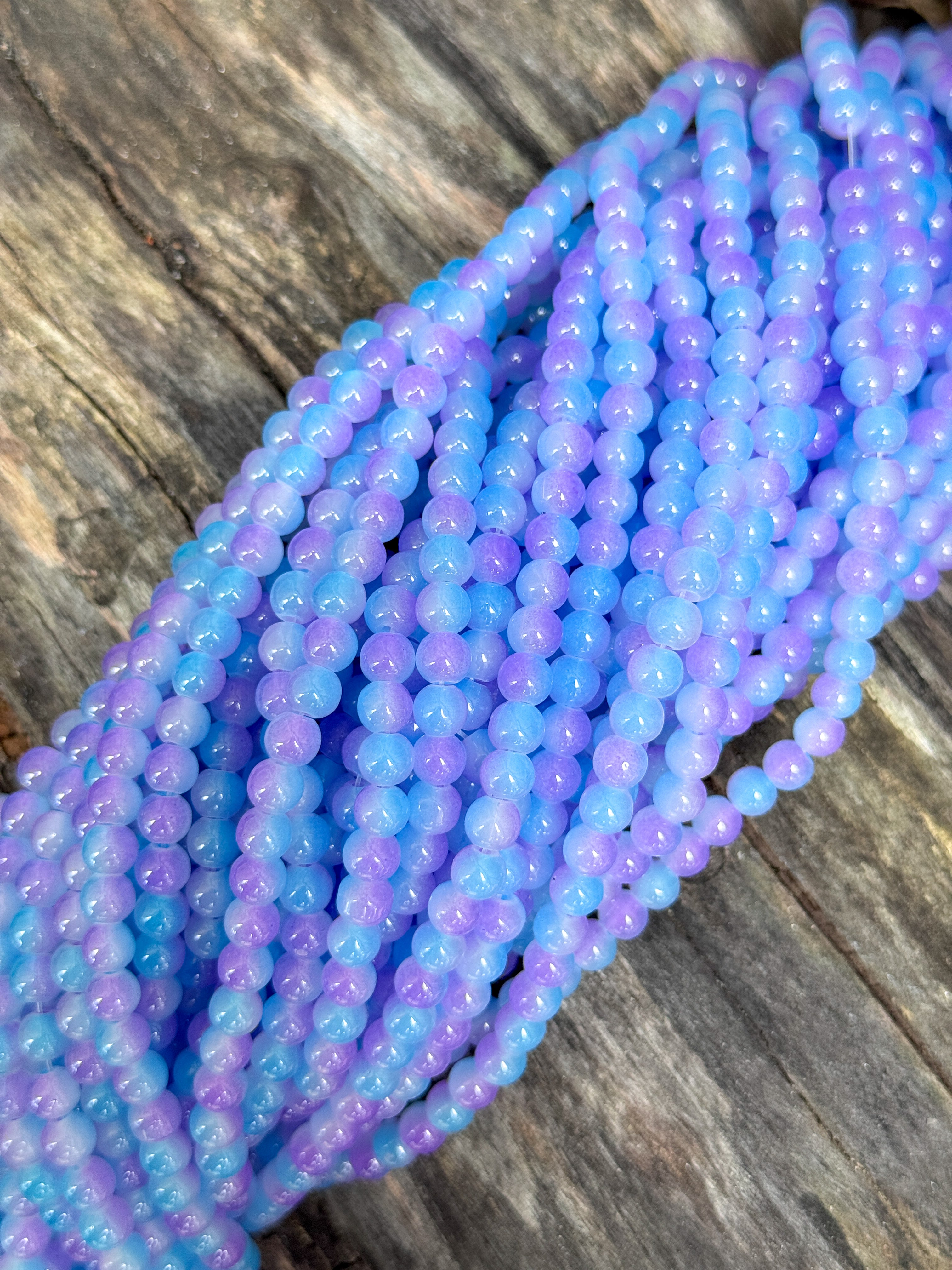6mm Blue & Purple Glass Two Toned Beads